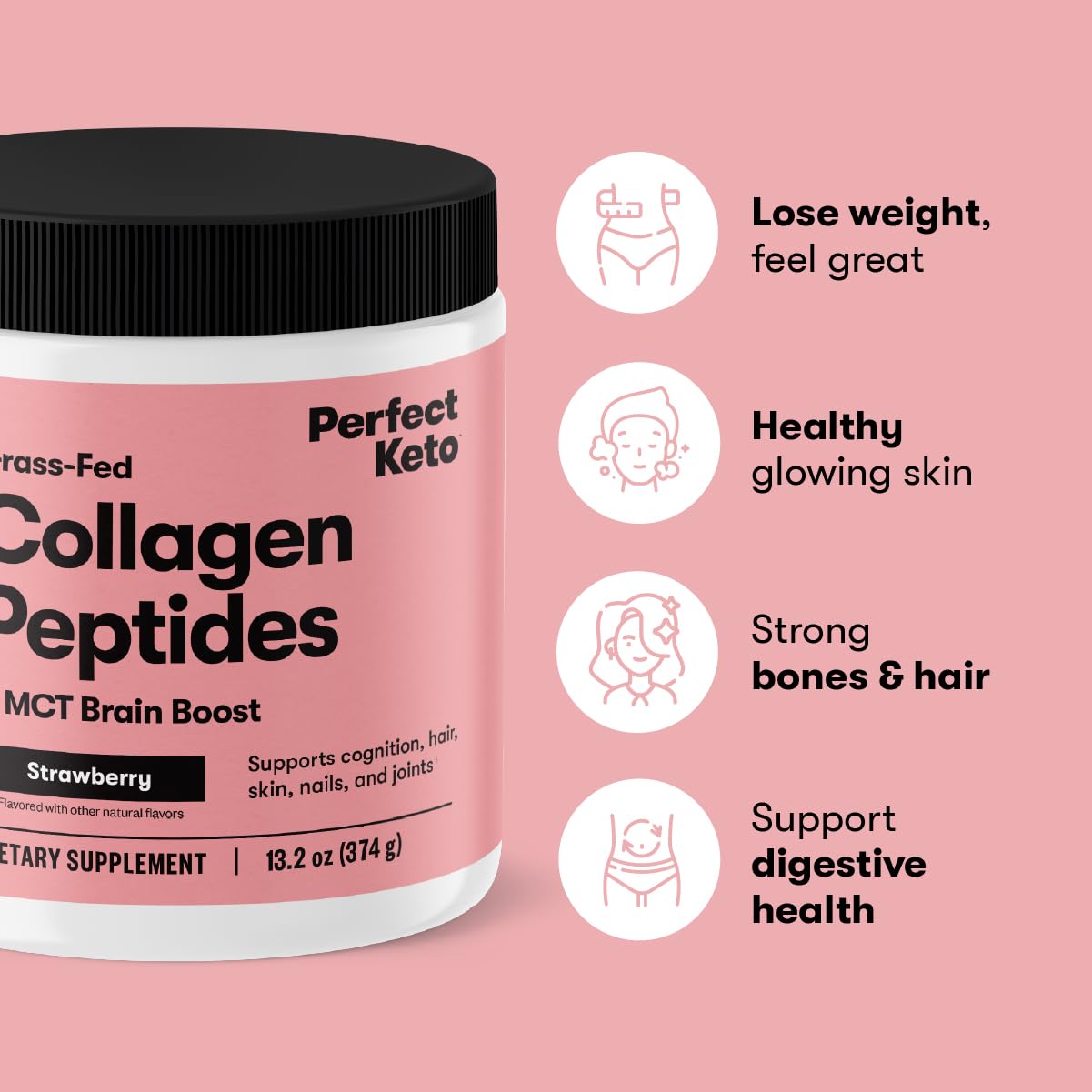 Perfect Keto Collagen Powder 319g with coffee