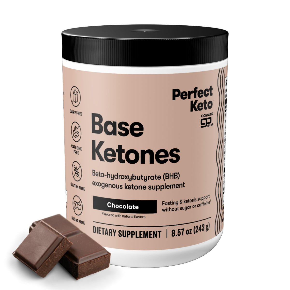 Perfect Keto Exogenous Ketones Powder Chocolate 243g front view