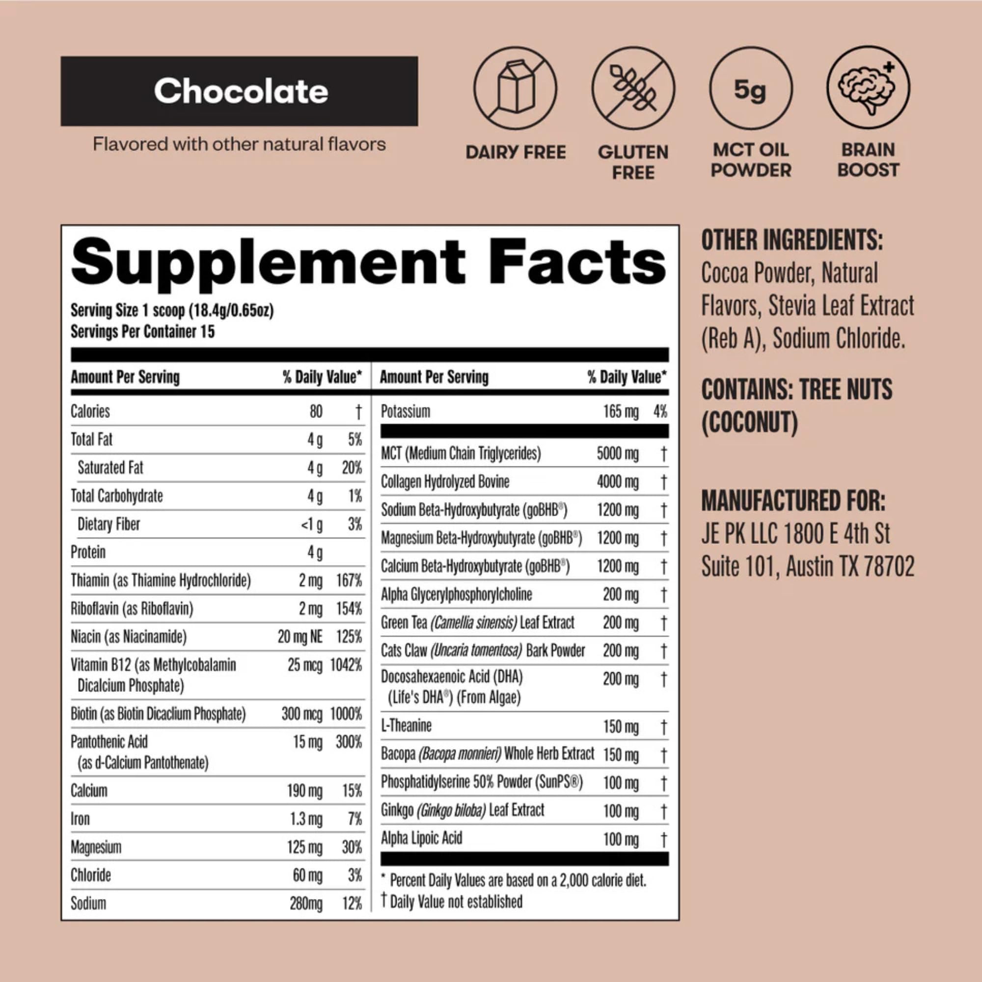 Perfect Keto Keto Nootropic 358g packaging side view