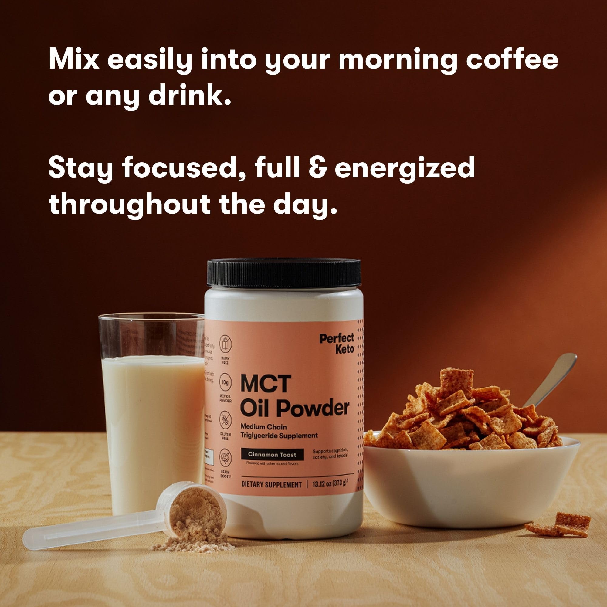 Perfect Keto MCT Oil 458g in a kitchen setting