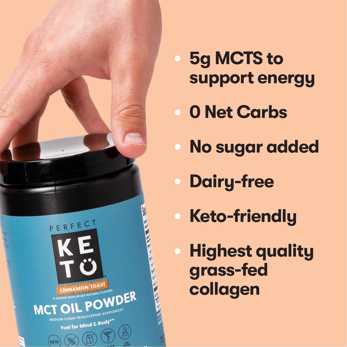 Perfect Keto MCT Oil Powder 386g in a glass of smoothie