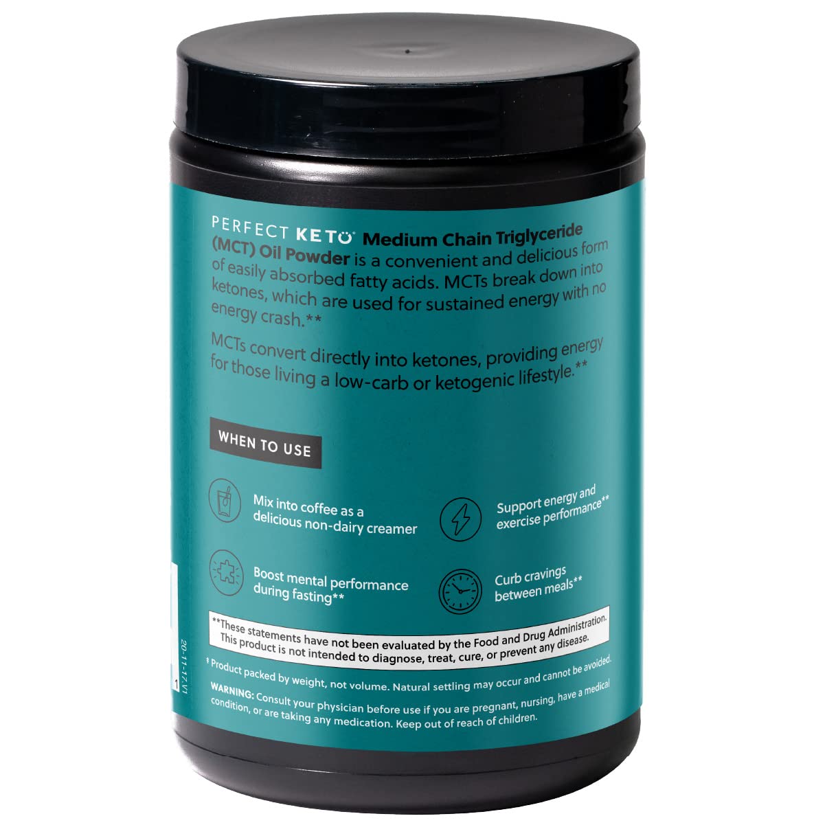 Perfect Keto MCT Oil Powder 386g scoop showing powder