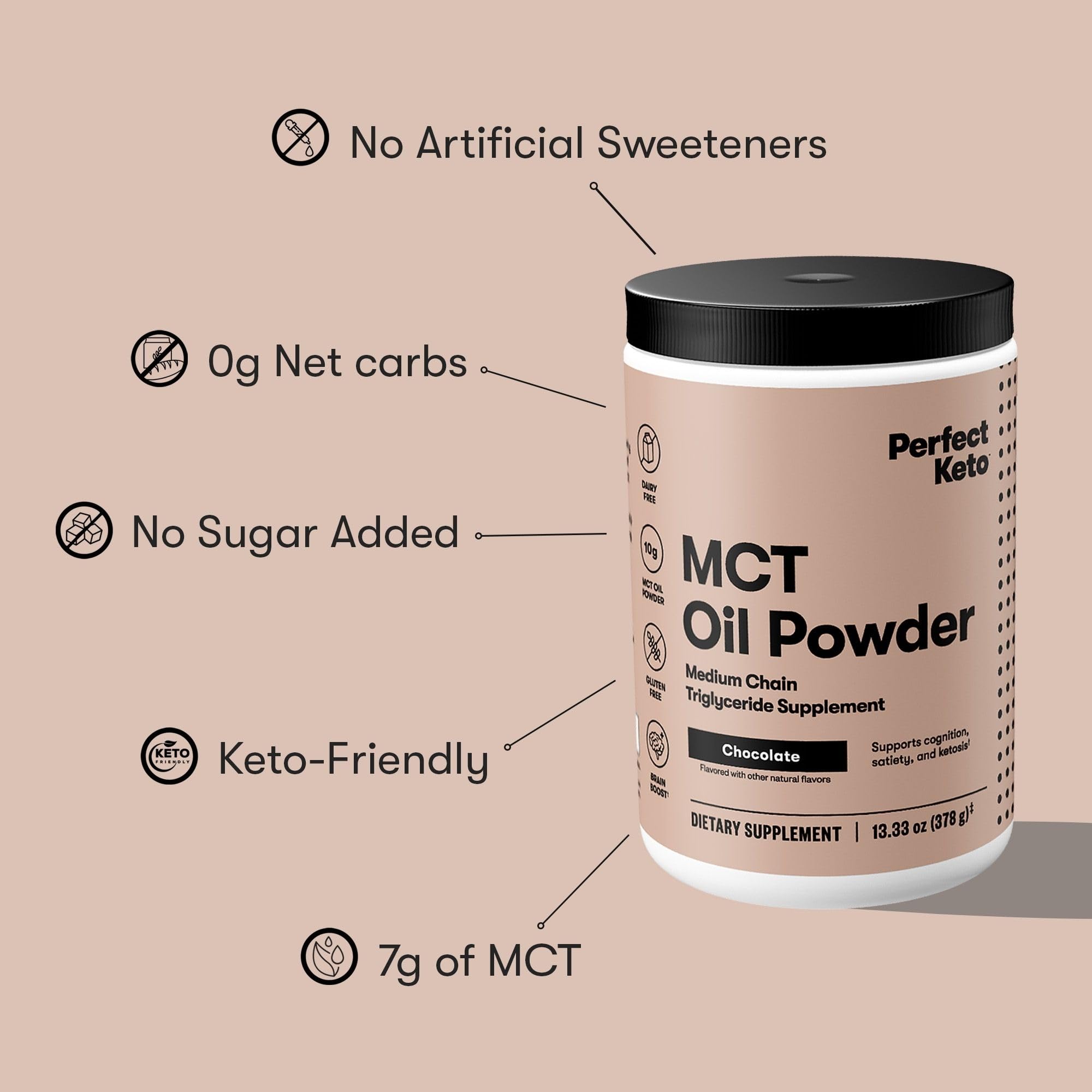 Perfect Keto MCT Oil Powder on a kitchen counter