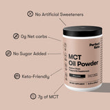 Perfect Keto MCT Oil Powder on a kitchen counter