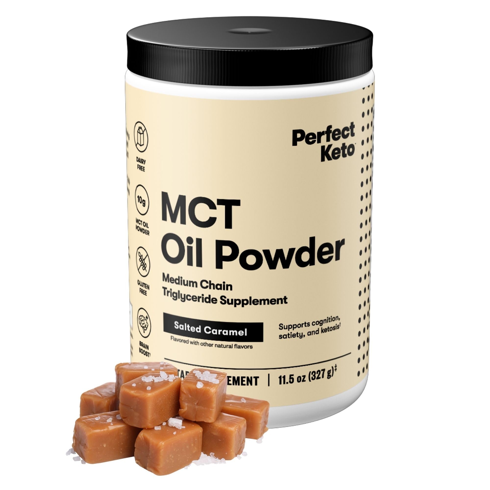 Perfect Keto MCT Oil Powder Salted Caramel front view