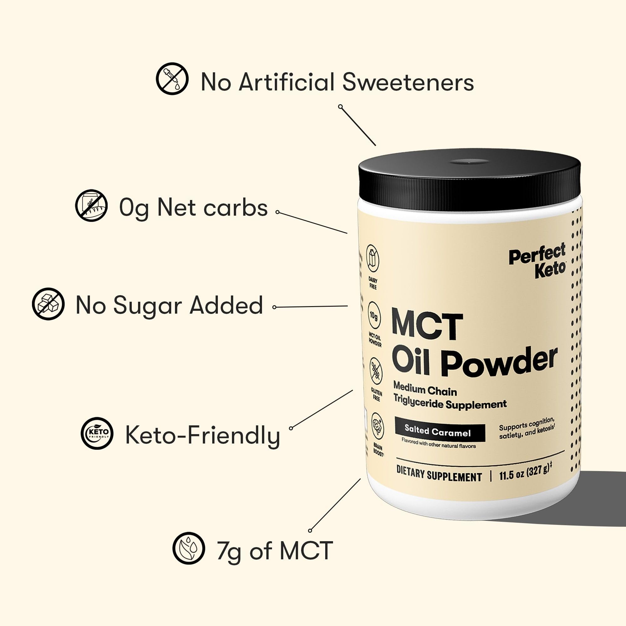 Perfect Keto MCT Oil Powder Salted Caramel mixed in coffee