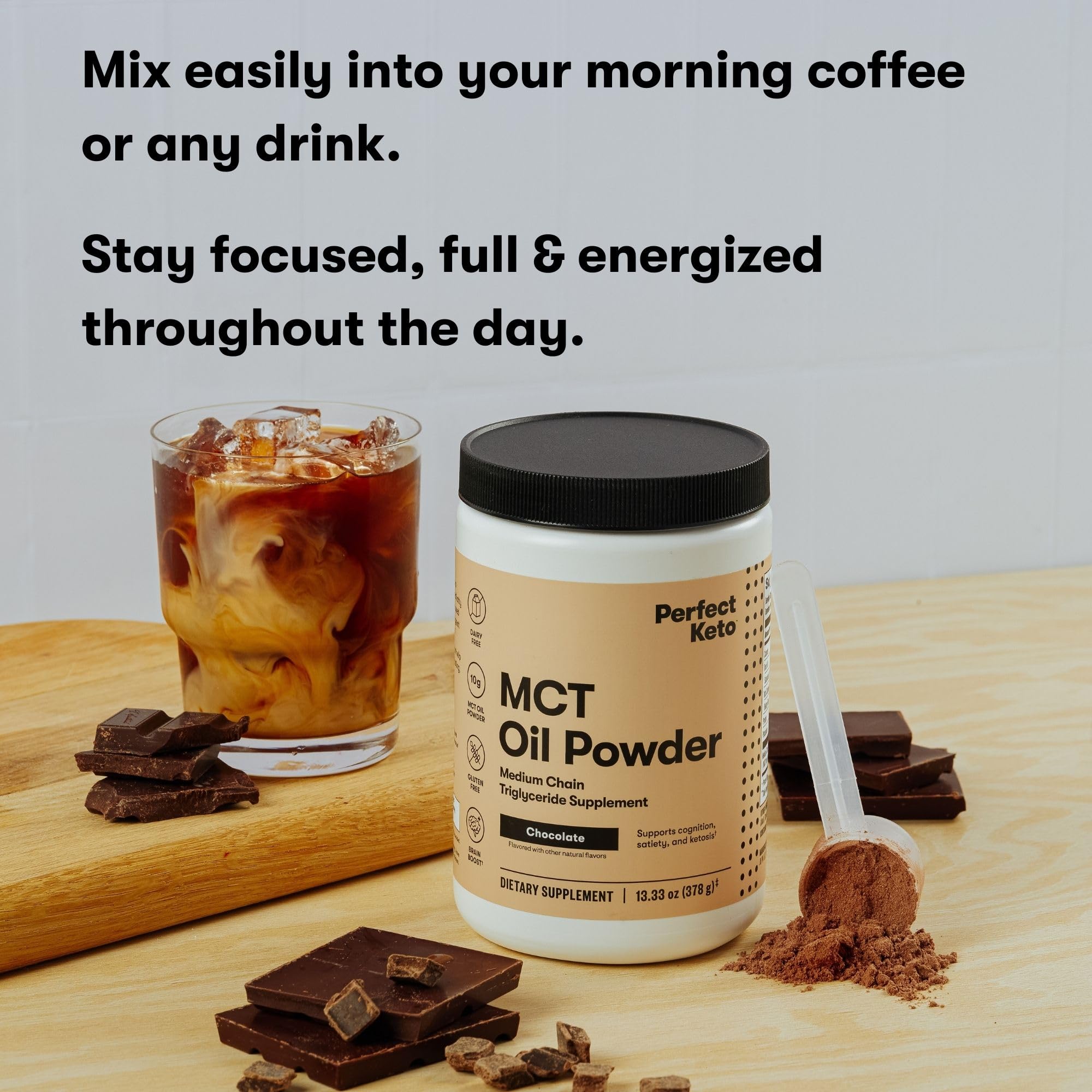 Perfect Keto MCT Oil Powder with coffee