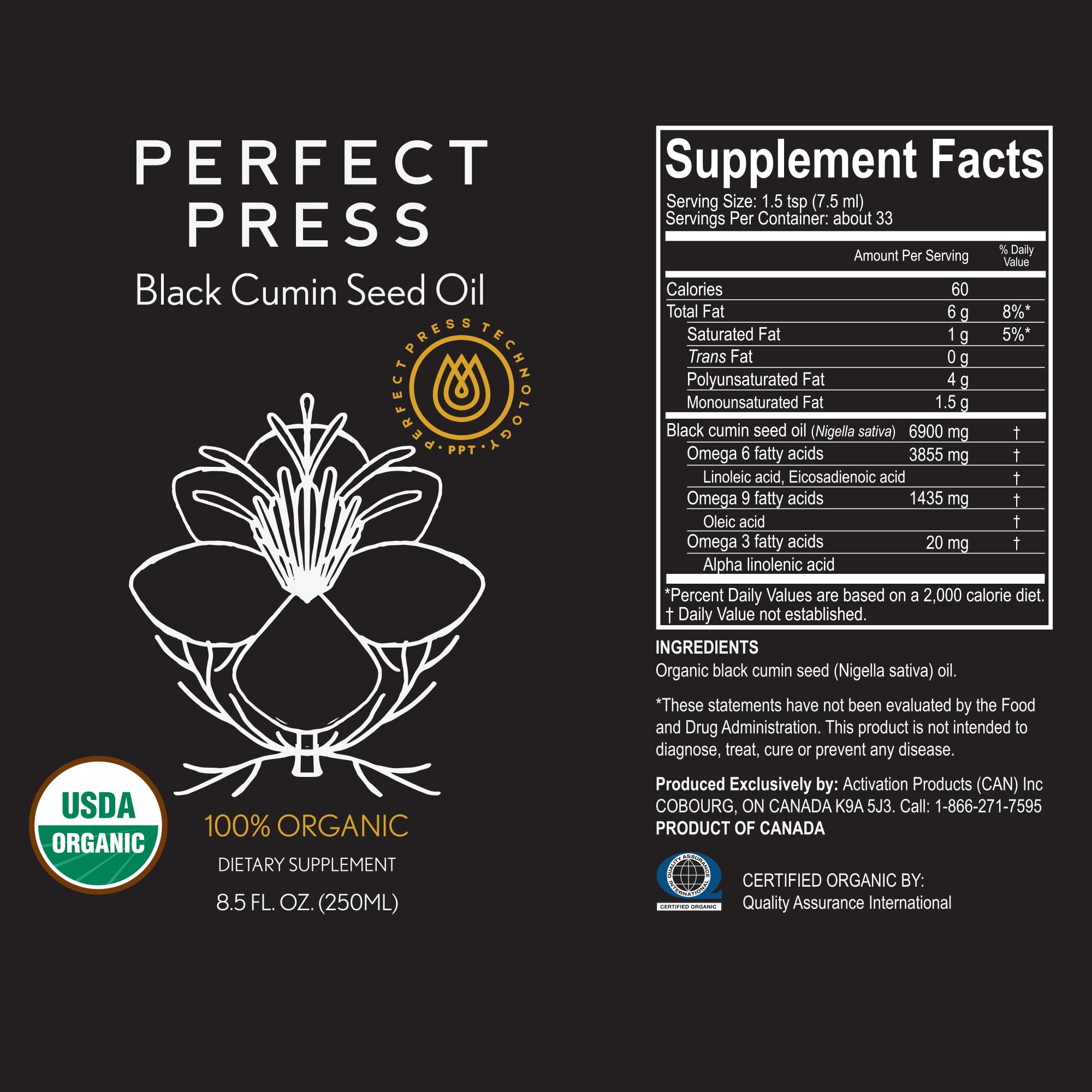 Perfect Press Black Cumin Oil bottle side view