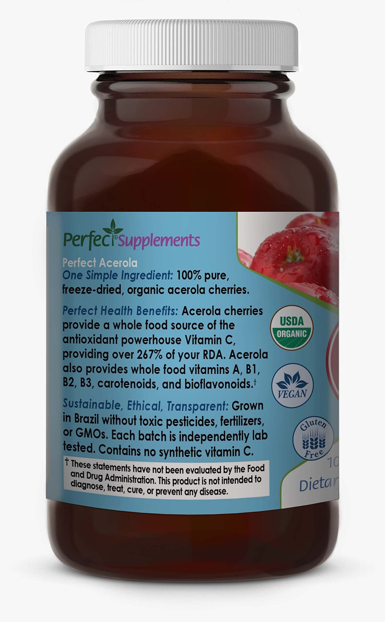 Perfect Supplements Acerola Cherry Powder scoop with powder