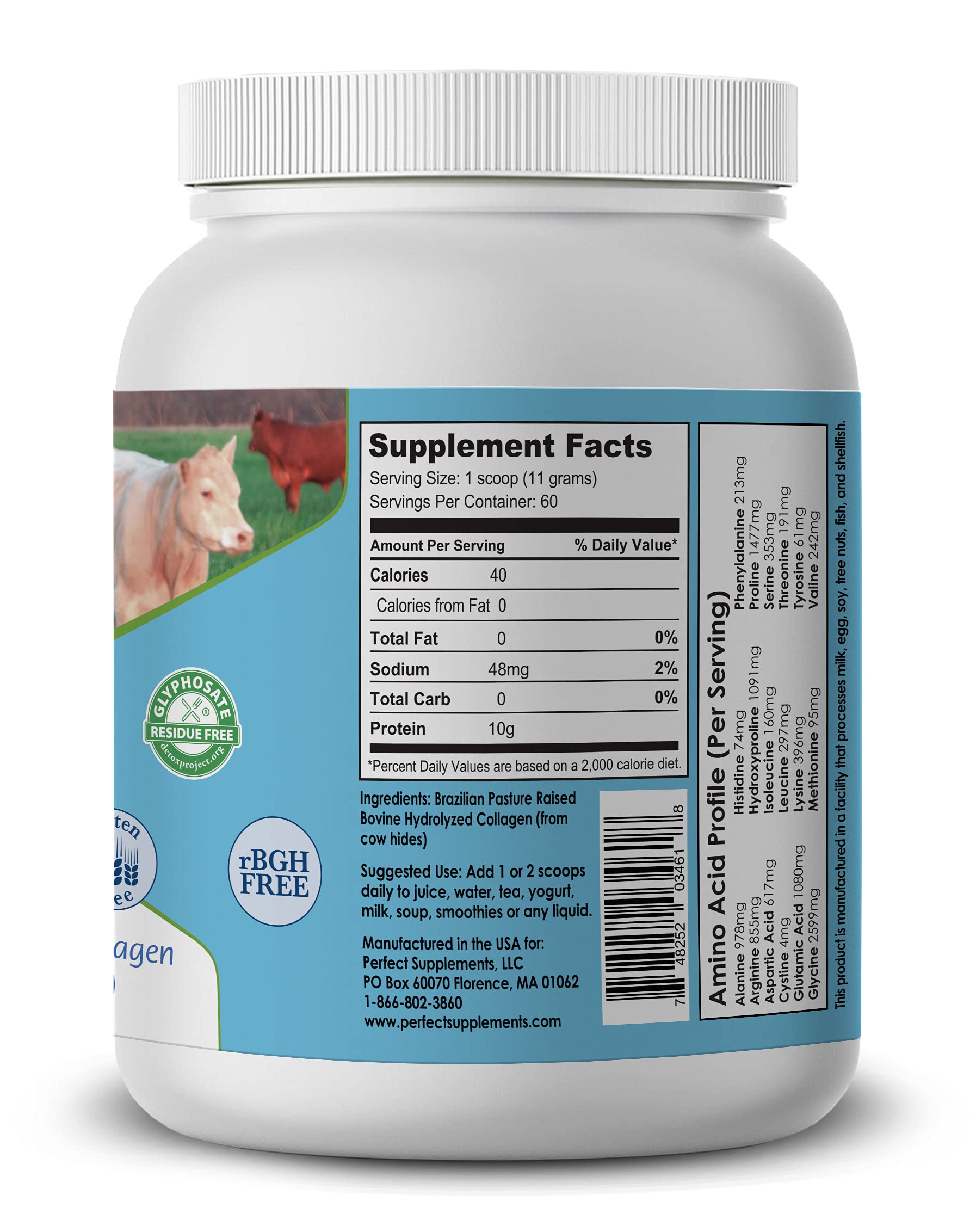 Perfect Supplements Hydrolyzed Collagen Powder 660g packaging details