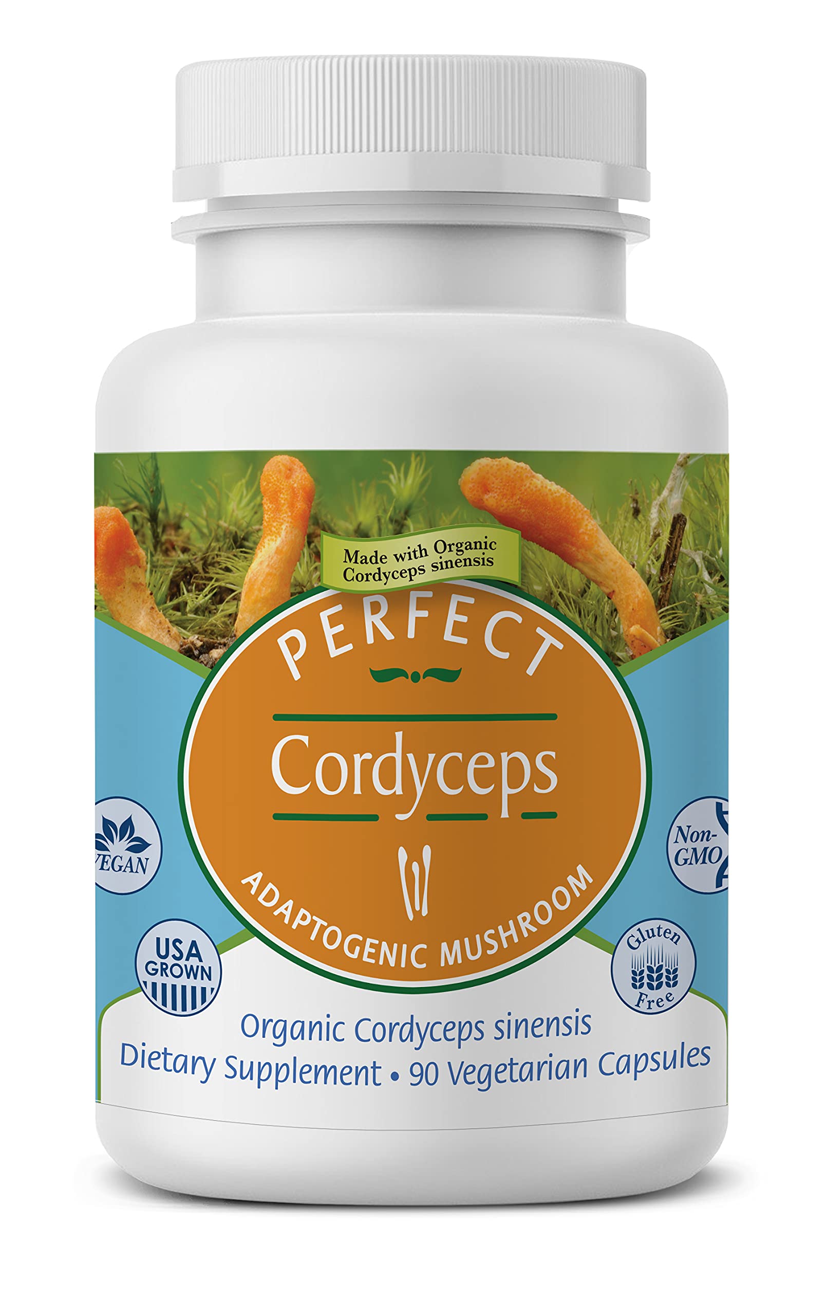 Perfect Supplements Organic Cordyceps 1100mg capsule bottle front view