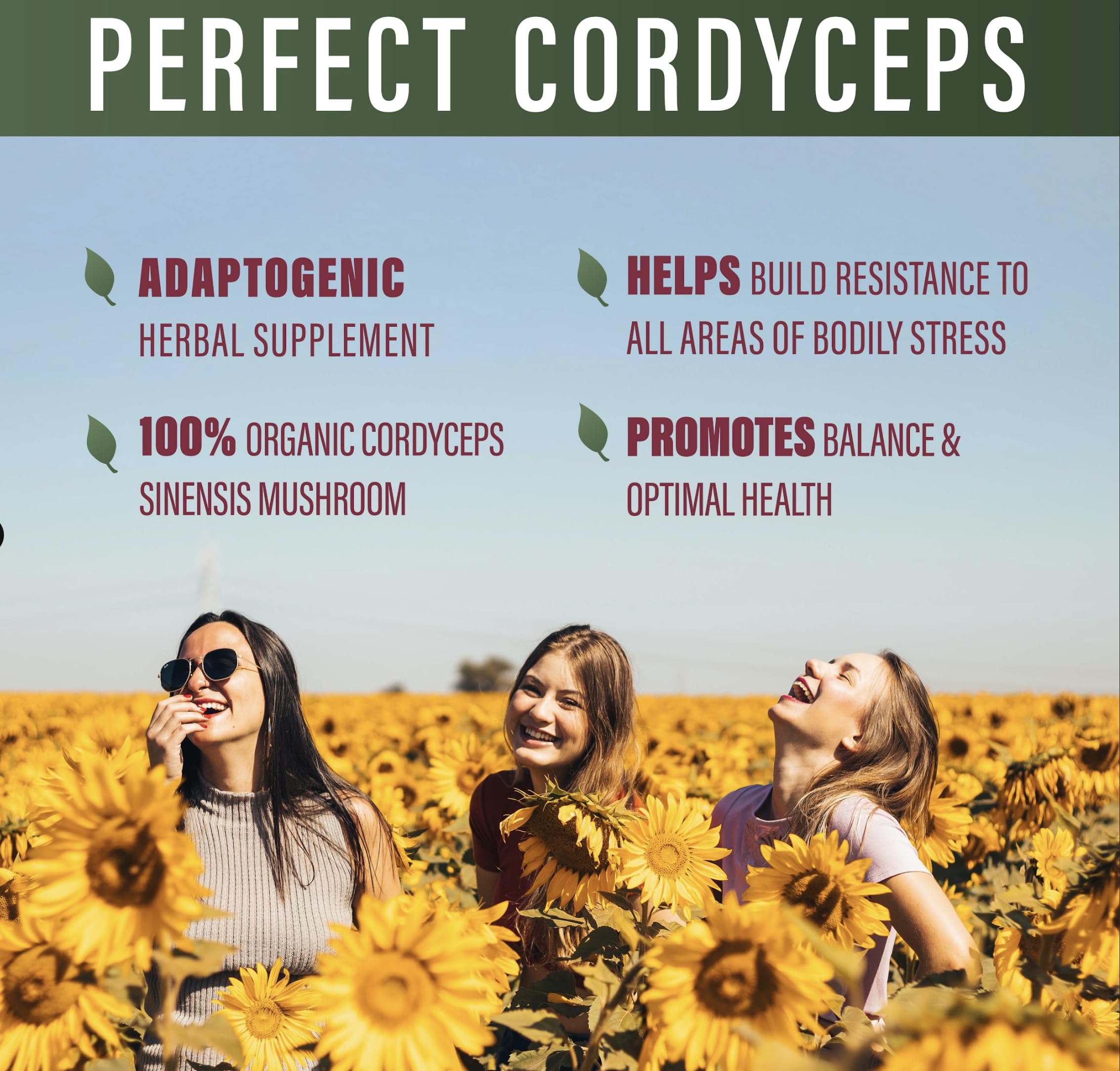Perfect Supplements Organic Cordyceps 1100mg capsules with measuring spoon