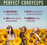 Perfect Supplements Organic Cordyceps 1100mg capsules with measuring spoon