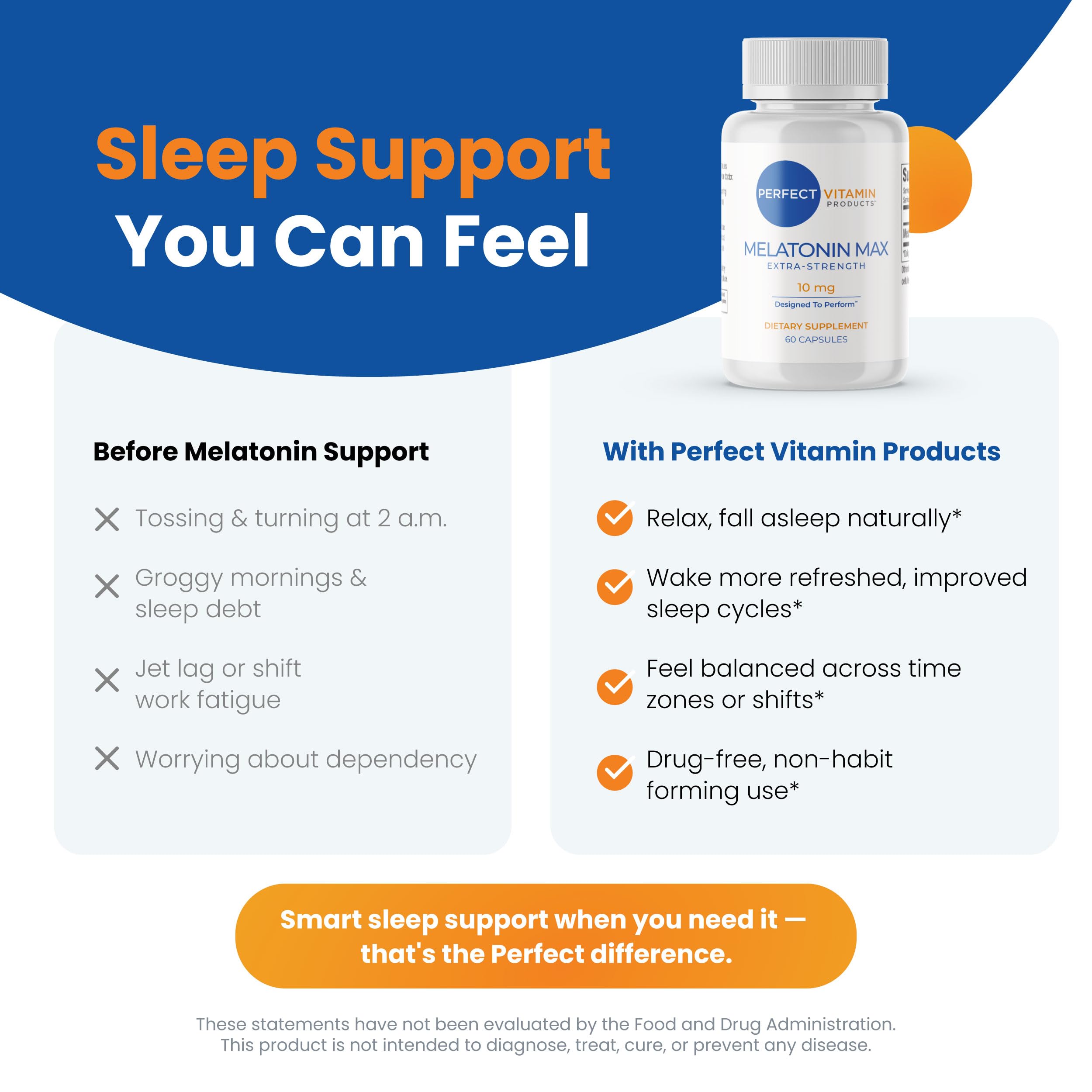 Perfect Vitamin Products Melatonin 10mg capsule in hand