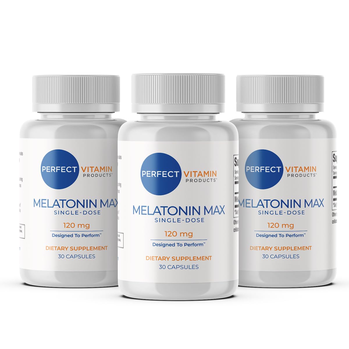 Perfect Vitamin Products Melatonin 120mg sleep aid capsules front view