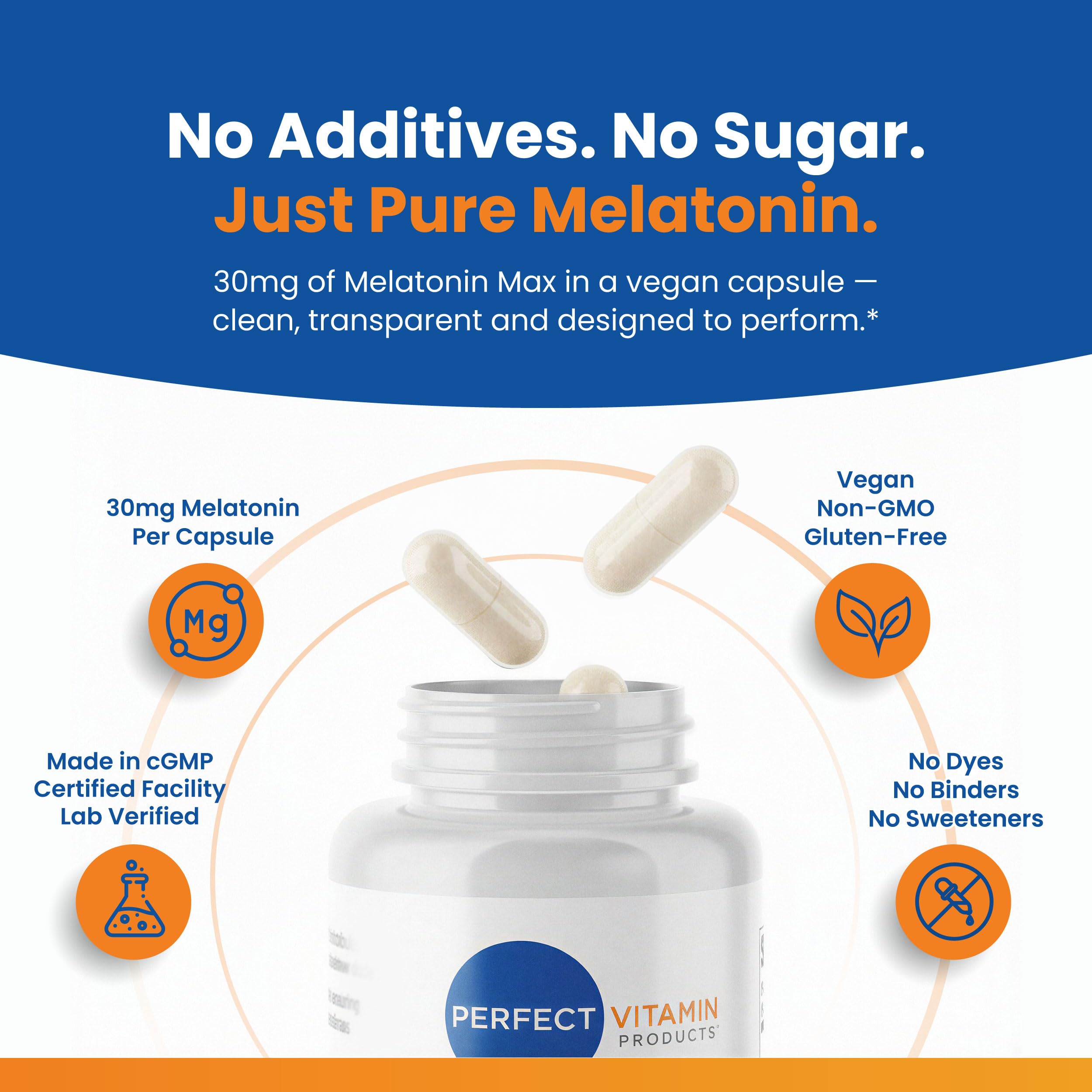 Perfect Vitamin Products Melatonin 30mg capsule with packaging