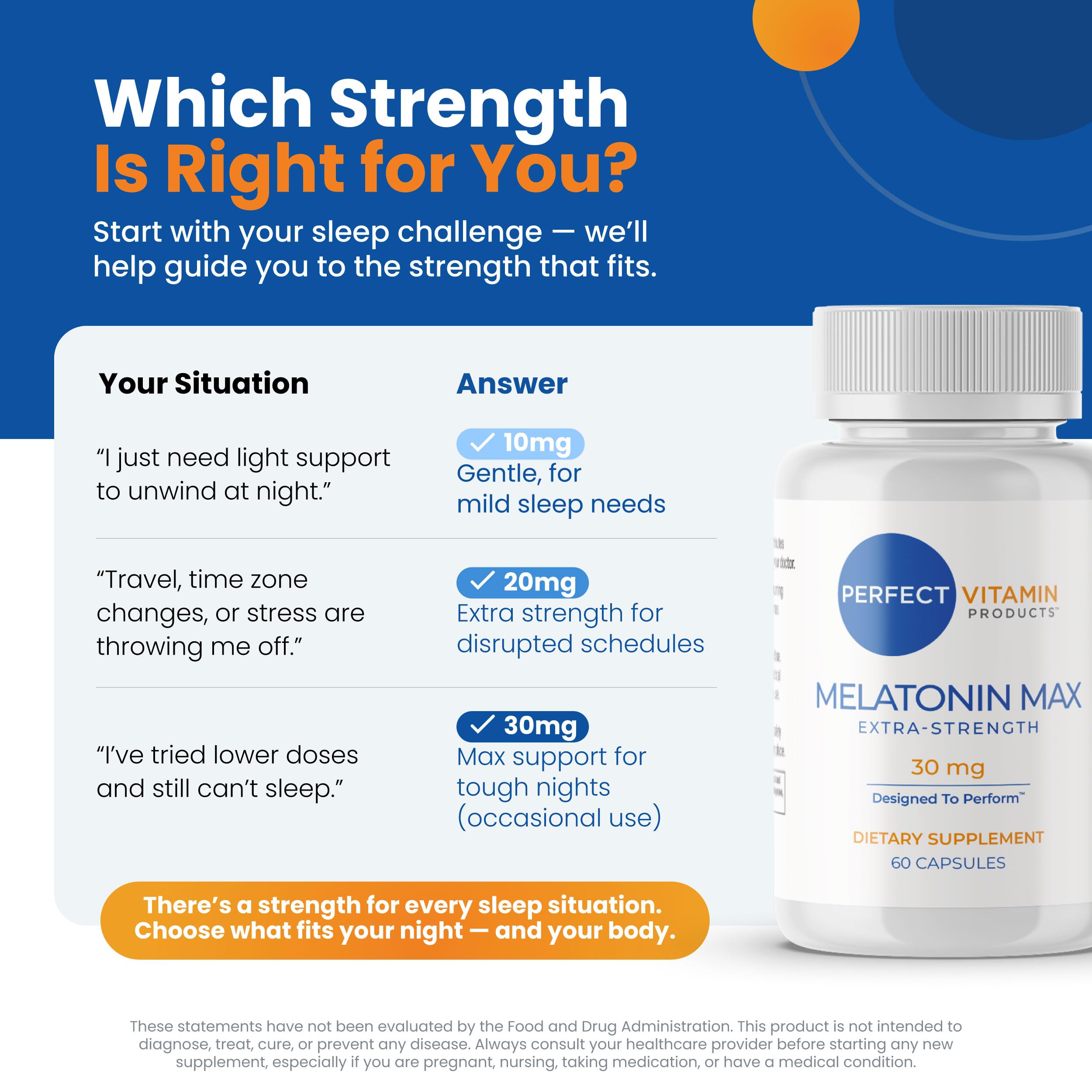 Perfect Vitamin Products Melatonin 30mg capsules in hand