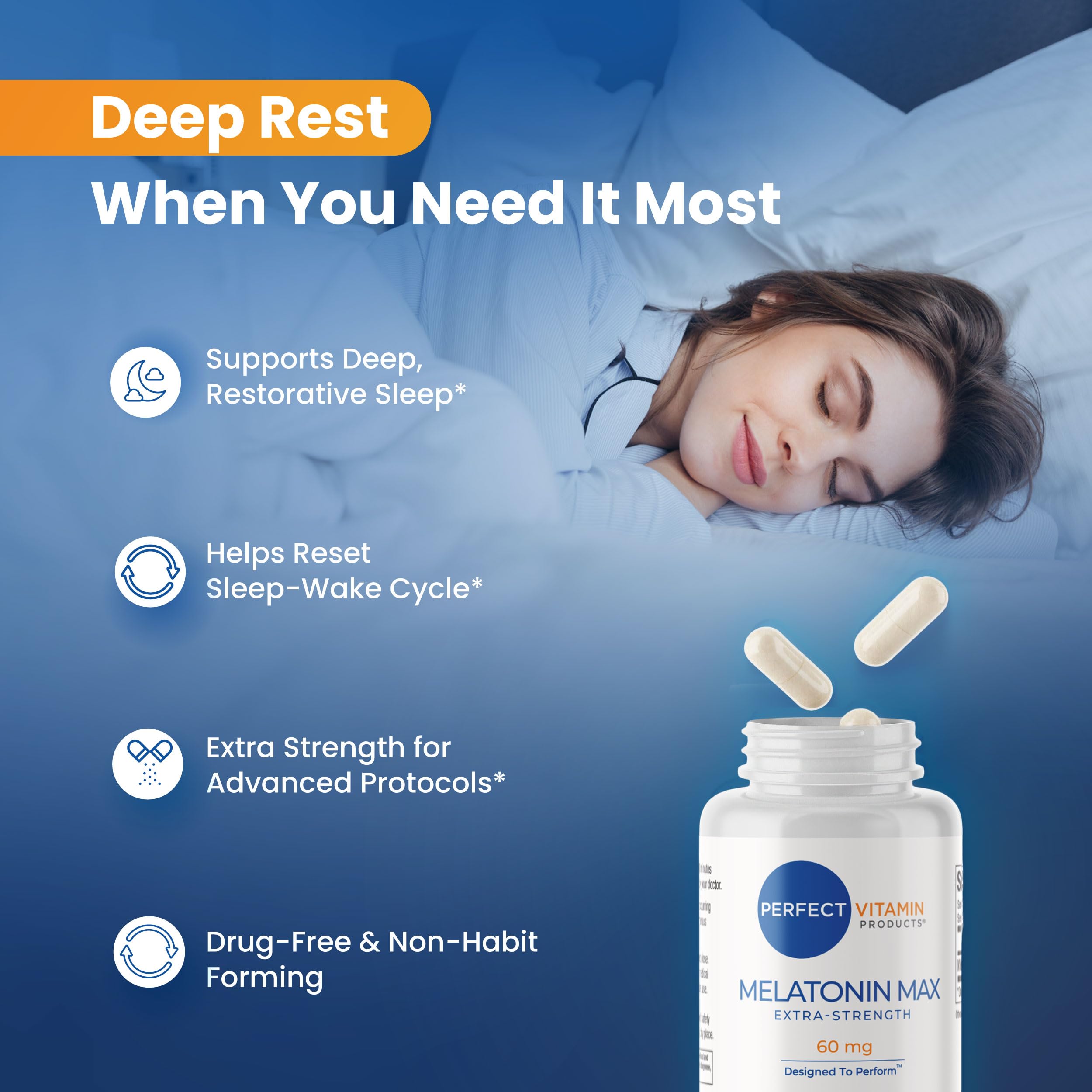 Perfect Vitamin Products Melatonin MAX 60mg capsule close-up