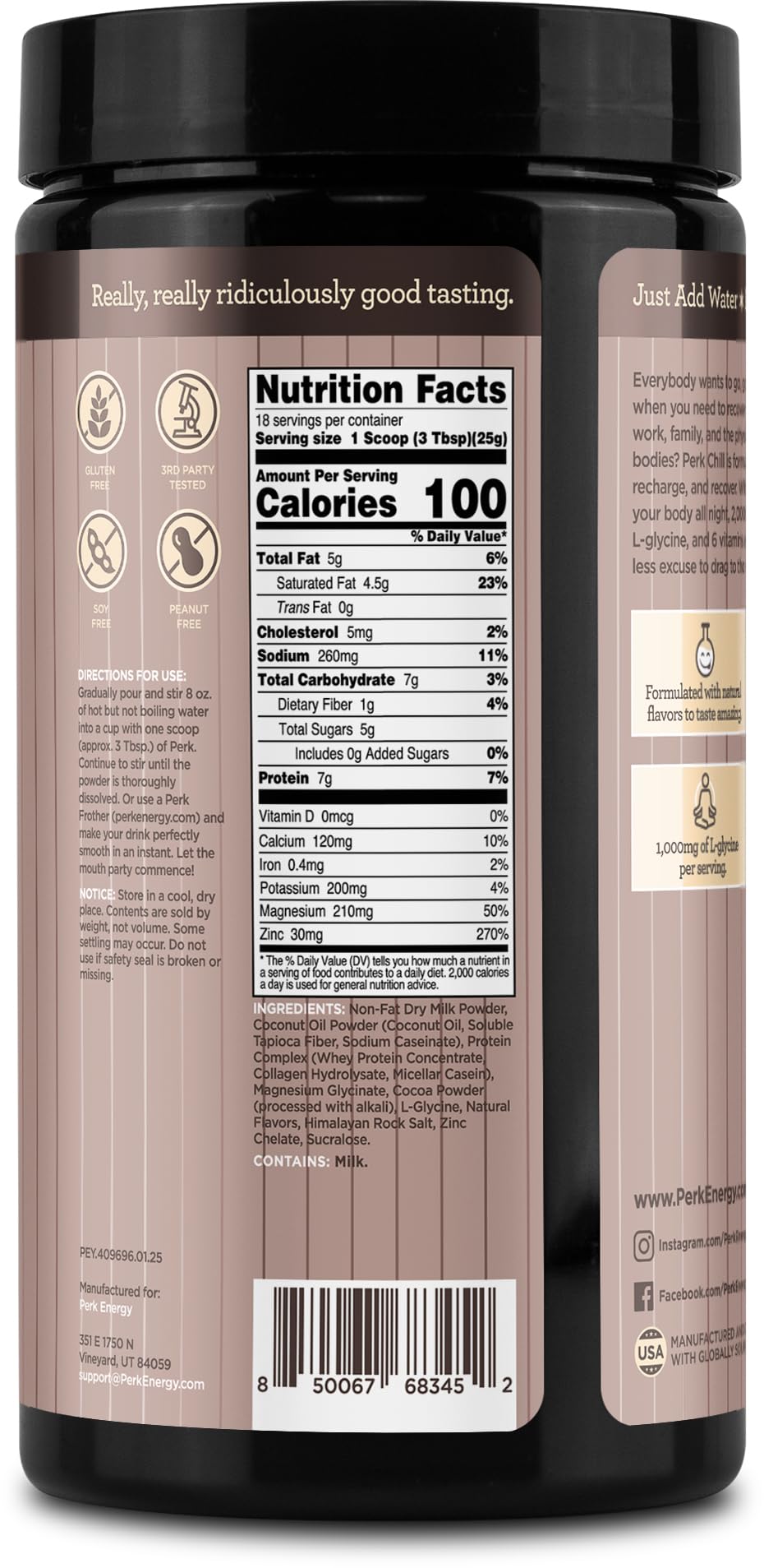 Perk Chill Drink Mix Chocolate Salted Caramel Pretzel ingredients list