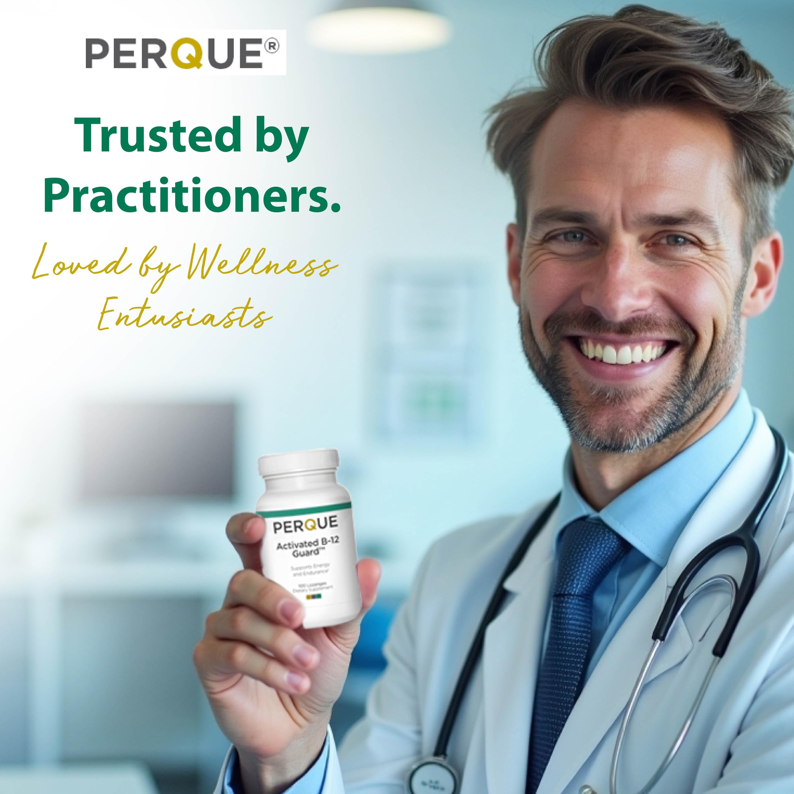PERQUE Activated B-12 Guard lozenge in hand
