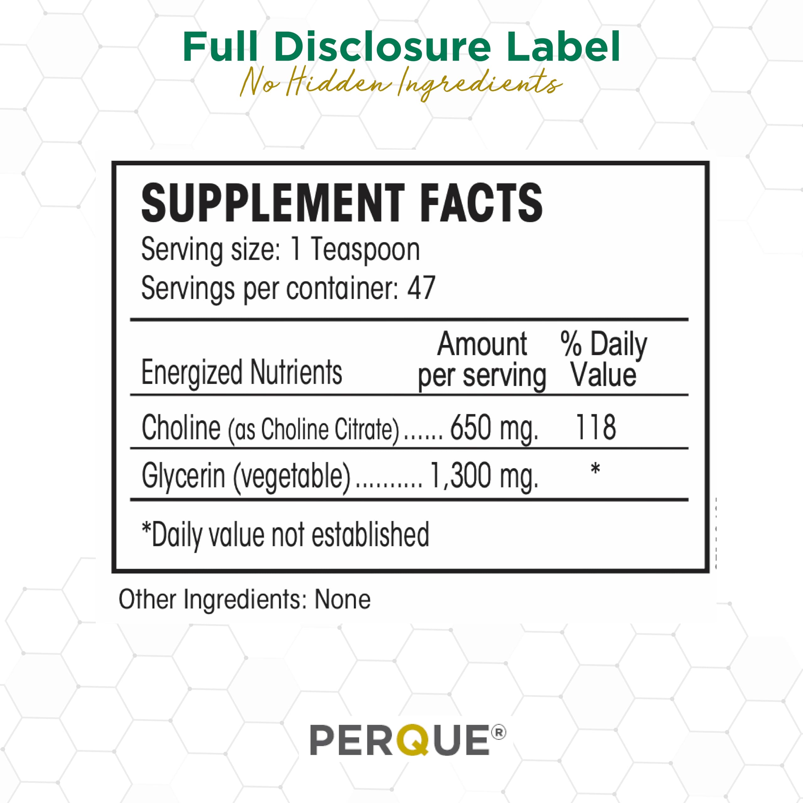 PERQUE Choline Citrate Liquid Supplement with measuring cap
