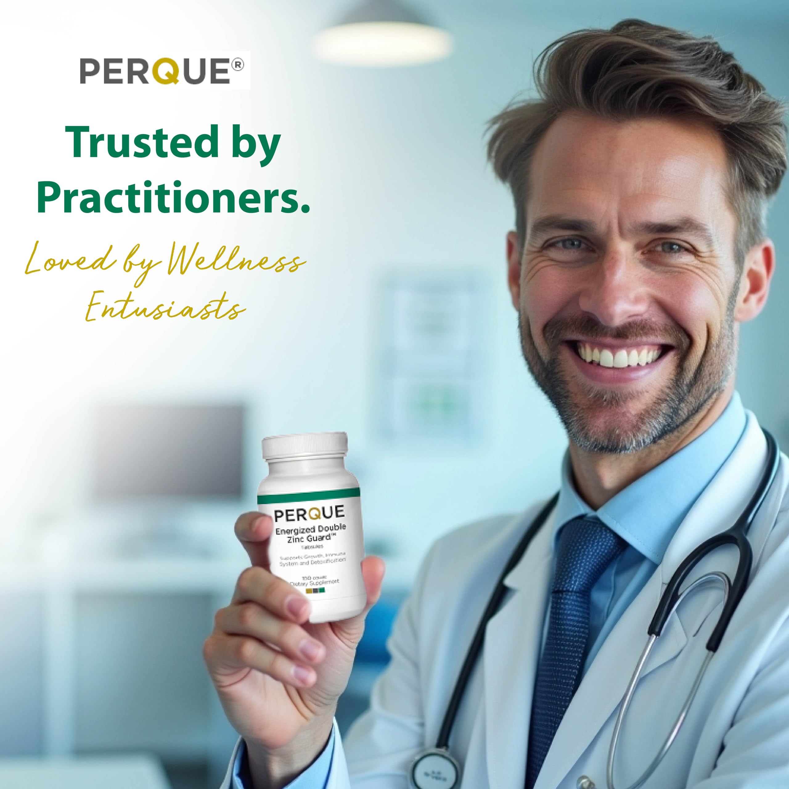 PERQUE Energized Double Zinc Guard 100 Tabs bottle with label