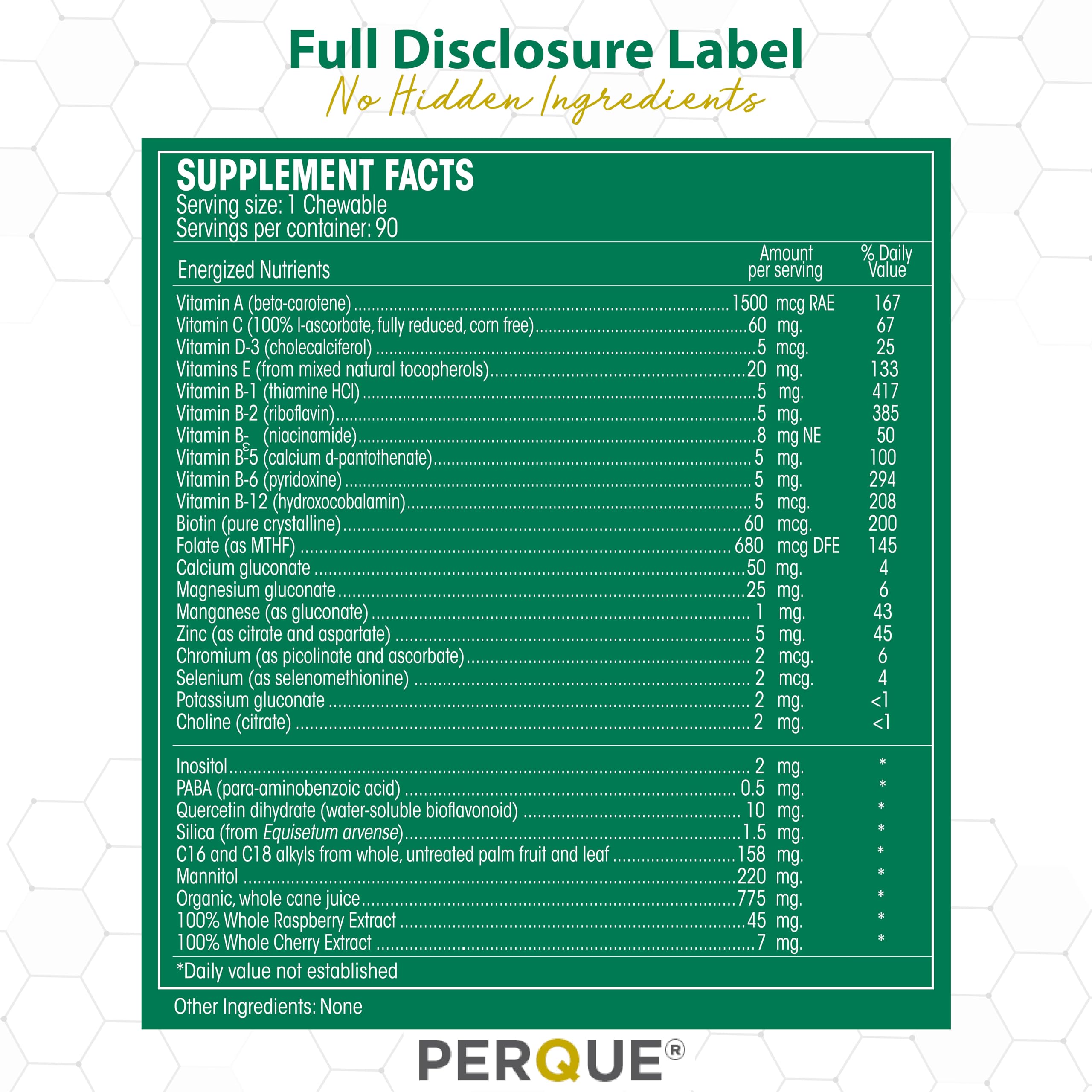 PERQUE Life Guard Chewables ingredients list