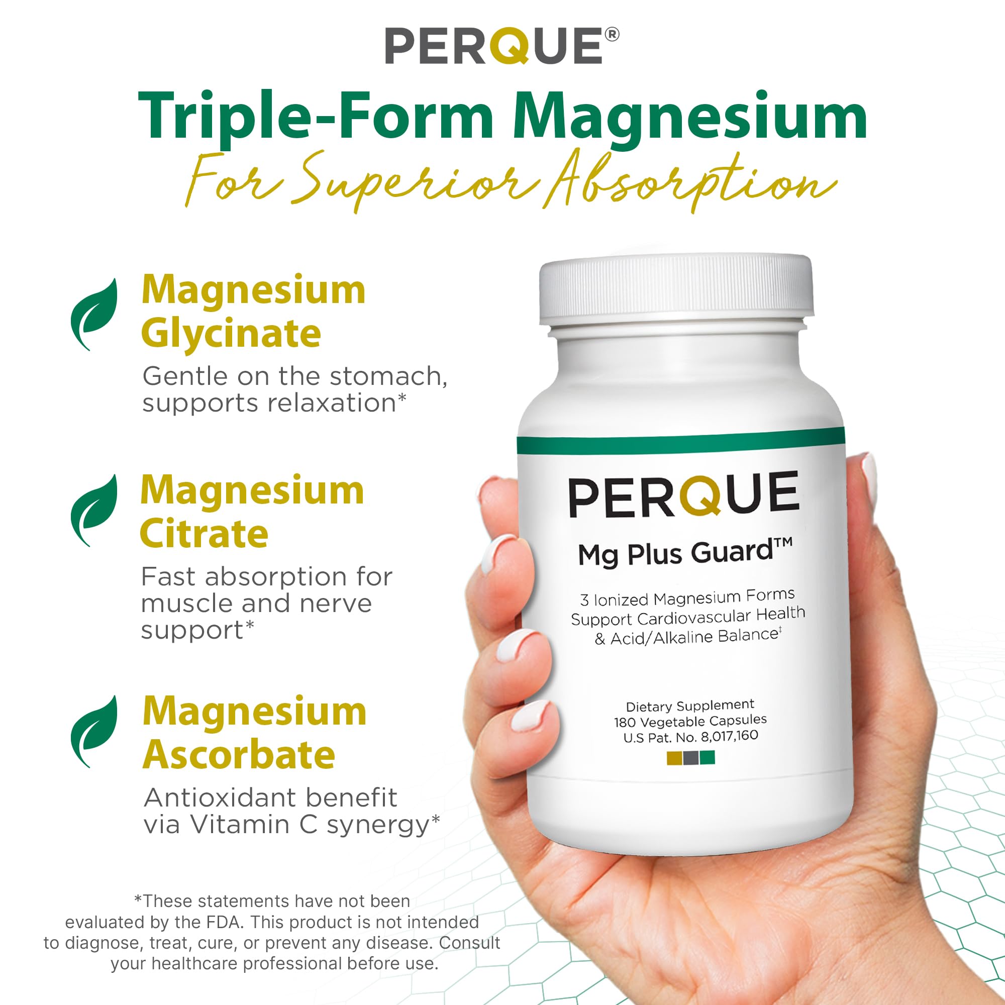 PERQUE MG Plus Guard Blended Magnesium Supplement 180 Capsules side view