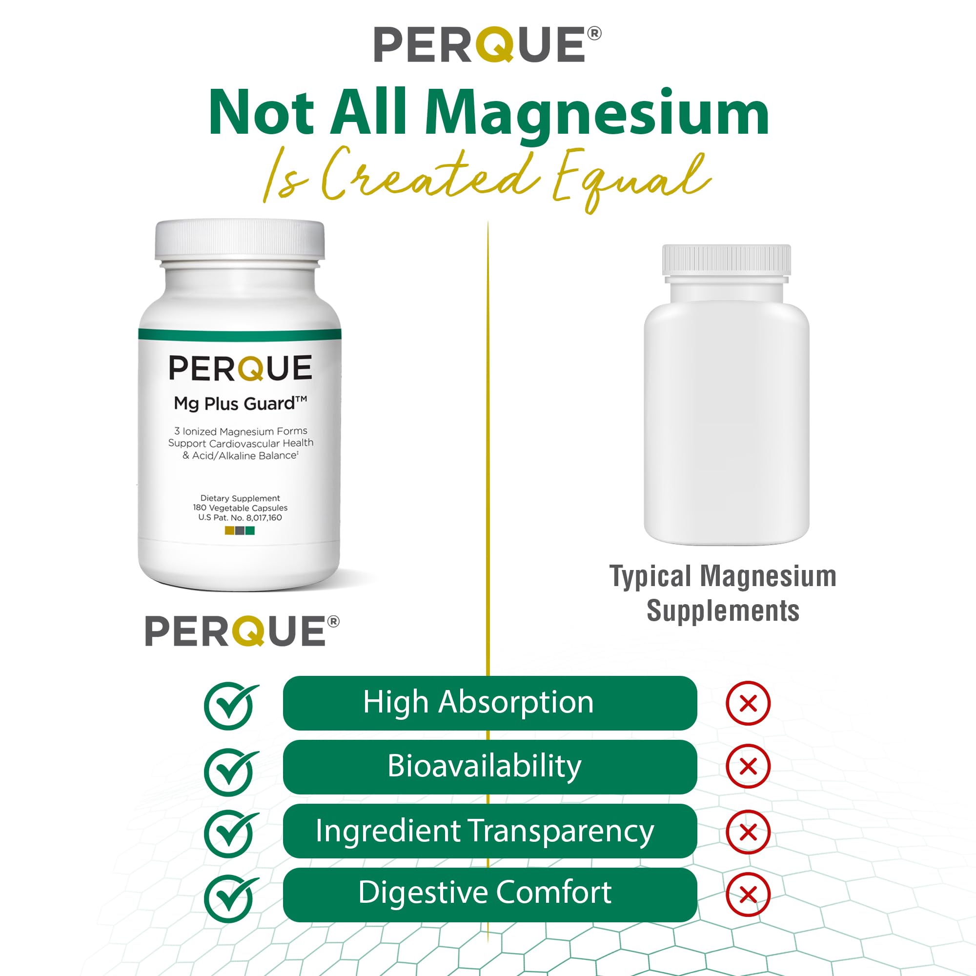 PERQUE MG Plus Guard supplement on a wooden table