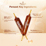 Perseek NAD+ Liquid Supplement with a glass of water