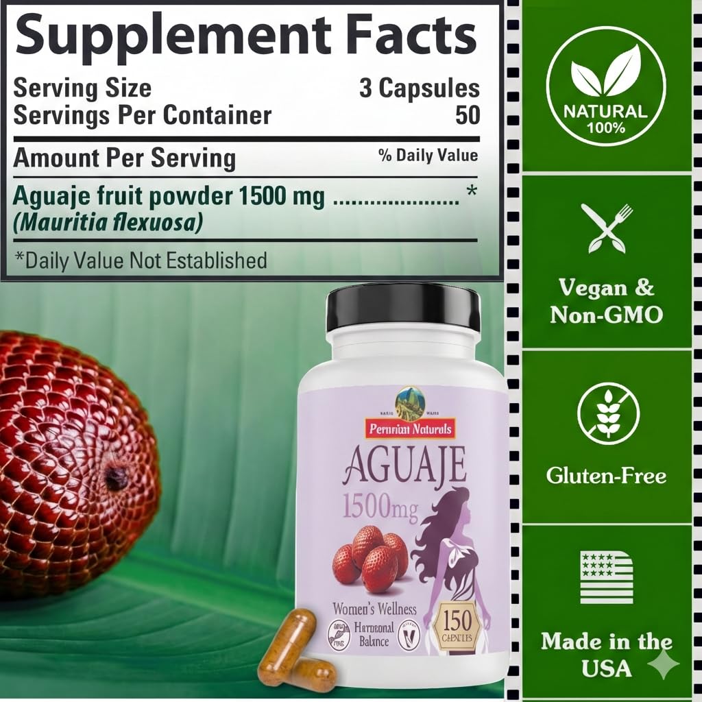 Peruvian Naturals Aguaje Capsules displayed with other supplements