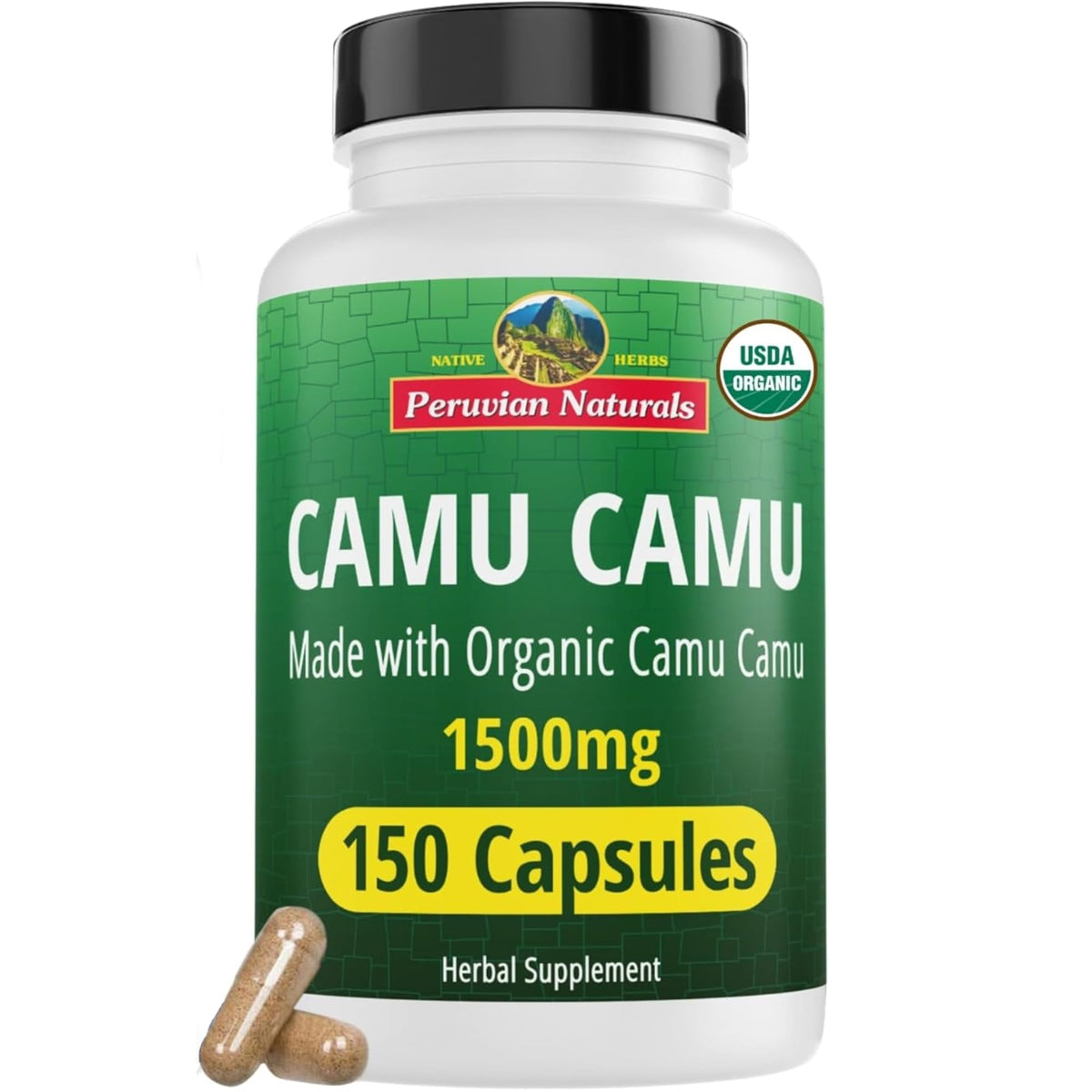 Peruvian Naturals Camu Camu Organic Vitamin C Capsules front view