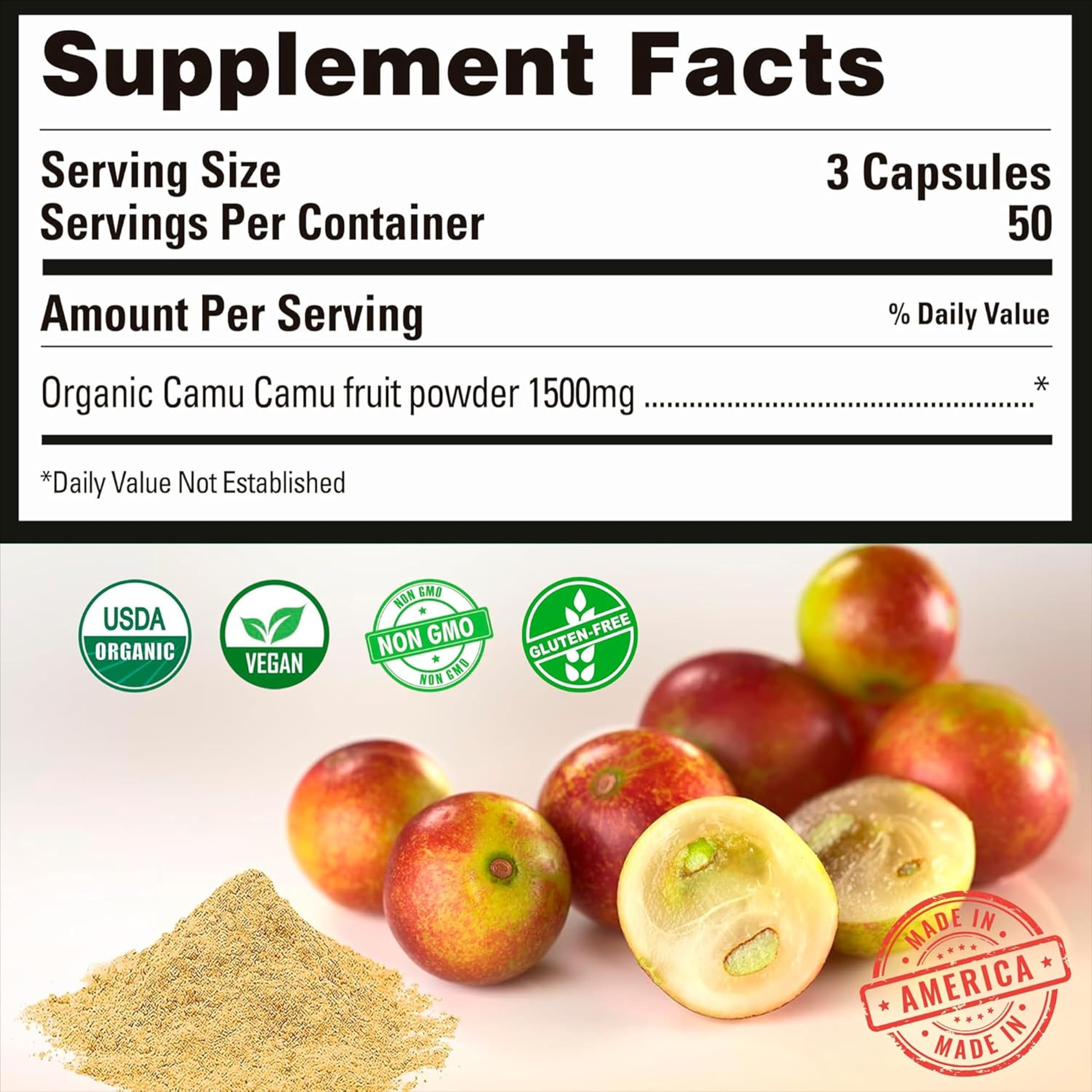 Peruvian Naturals Camu Camu Organic Vitamin C Capsules in hand