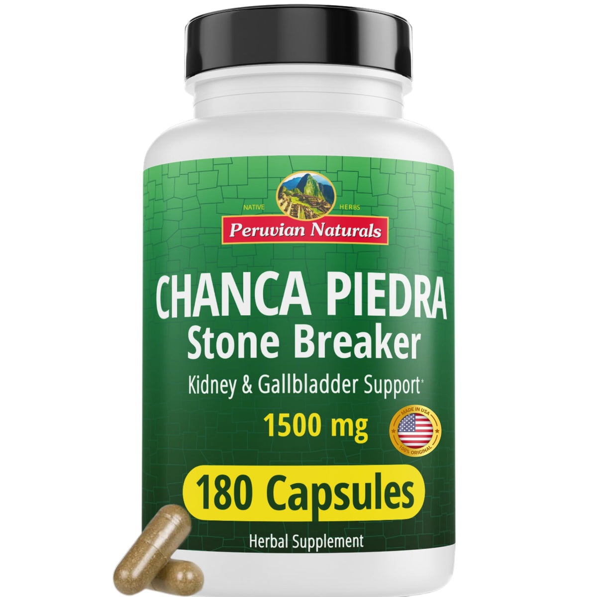 Peruvian Naturals Chanca Piedra Stone Breaker 180 Capsules front view