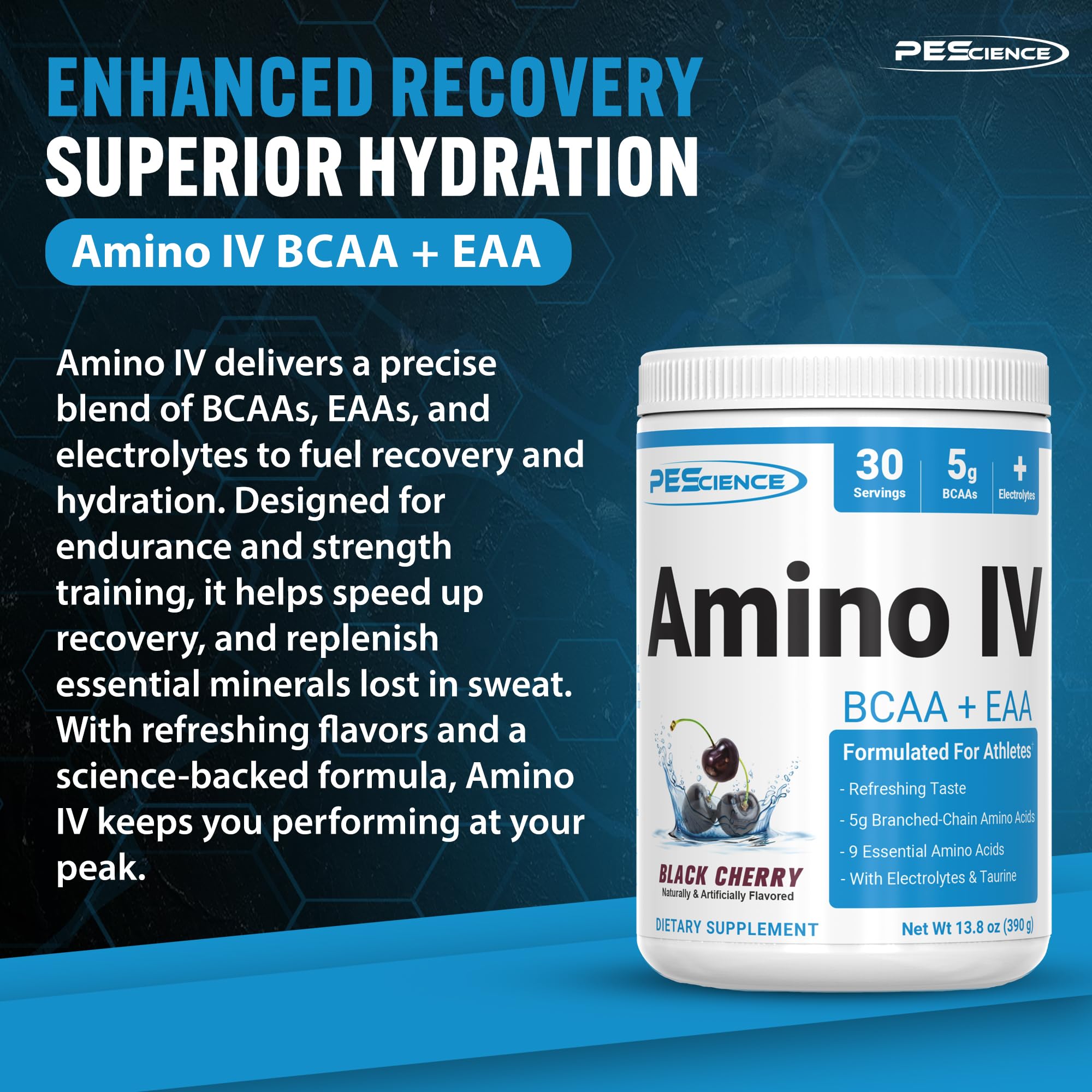 PEScience Amino IV BCAA + EAA Powder 454g side view