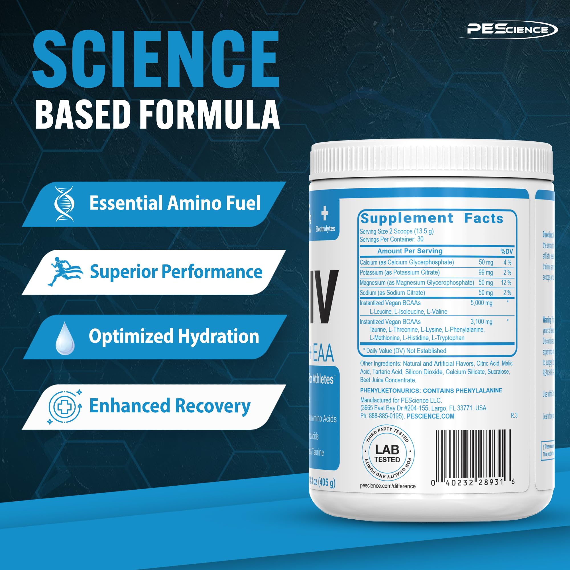 PEScience Amino IV BCAA + EAA Powder mixed in water