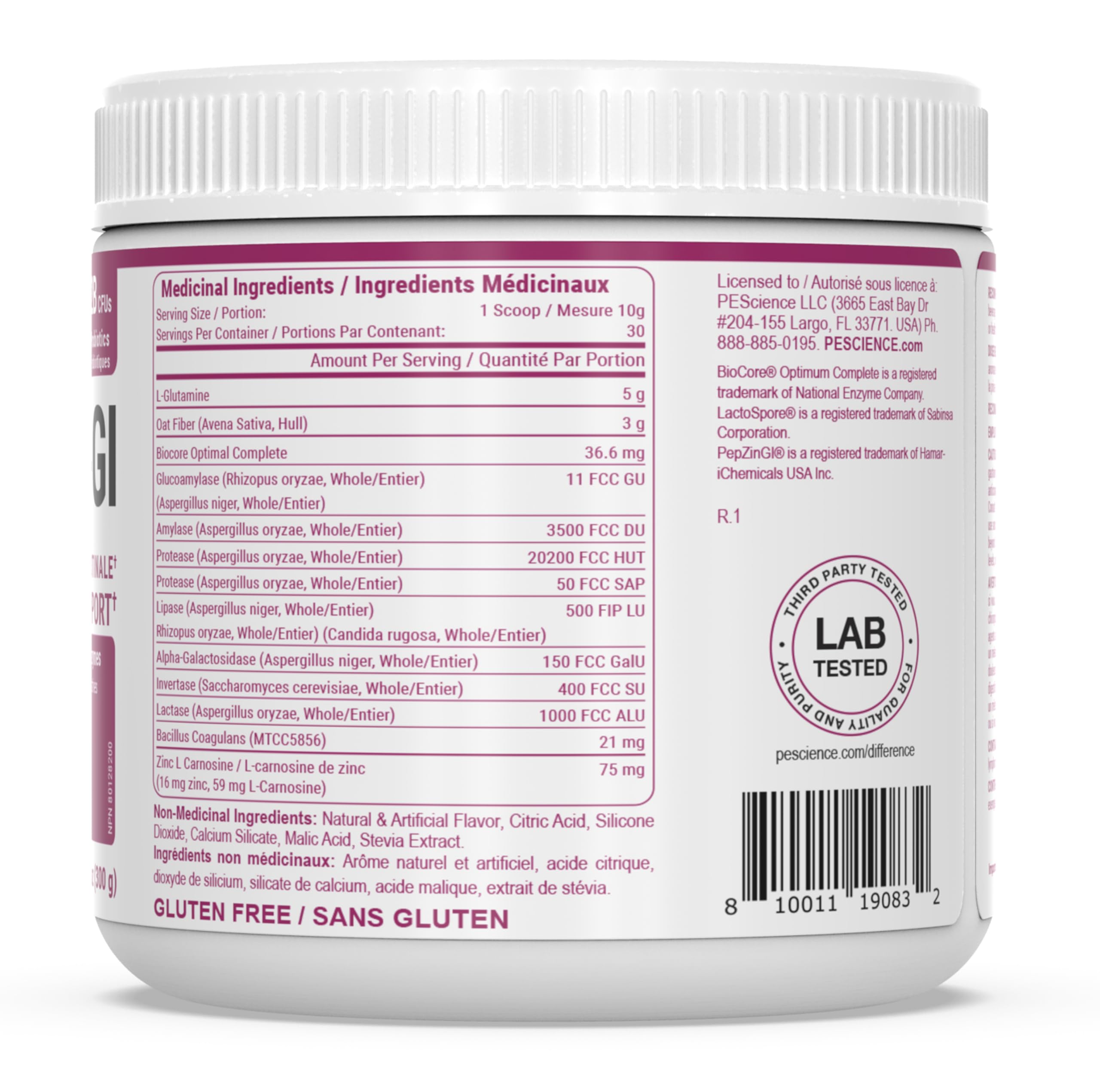 PEScience Complete-GI Multi-Enzymes 300g nutritional information