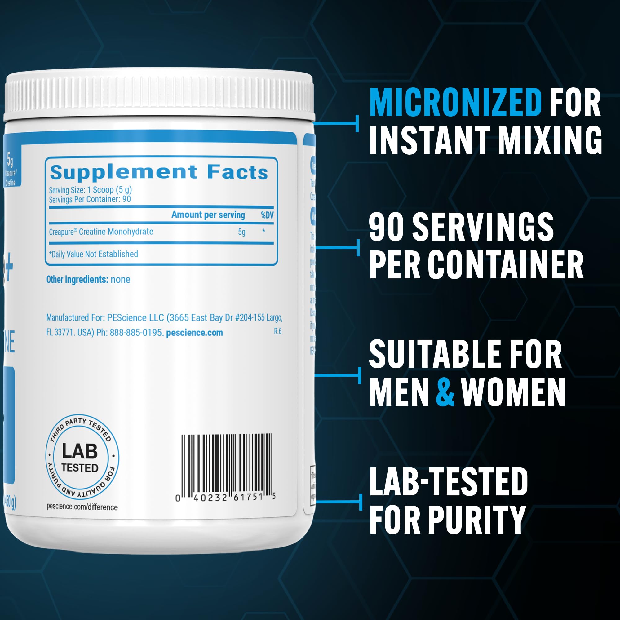 PEScience Creatine Monohydrate 531g mixed in a glass