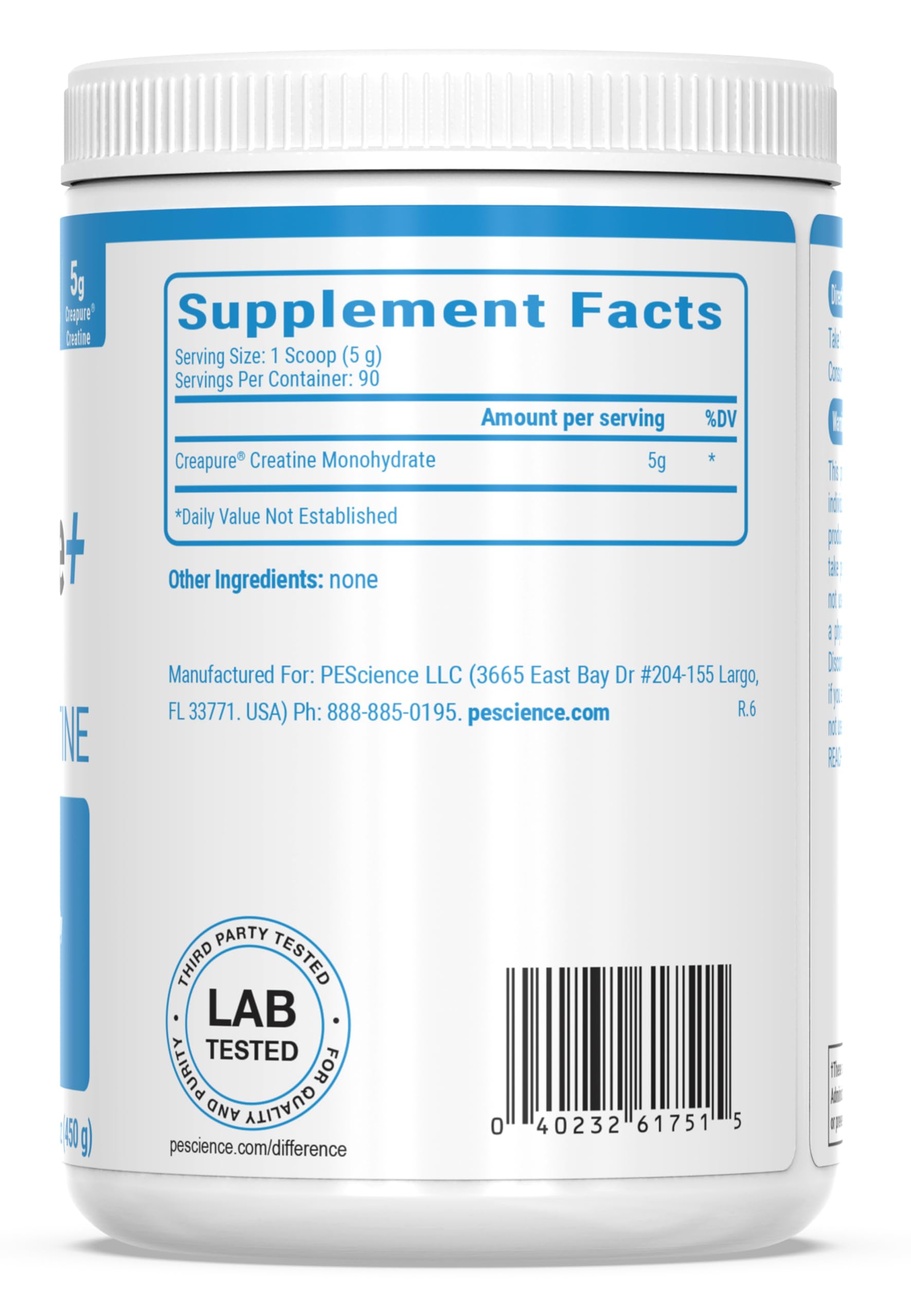 PEScience Creatine Monohydrate 531g nutritional information