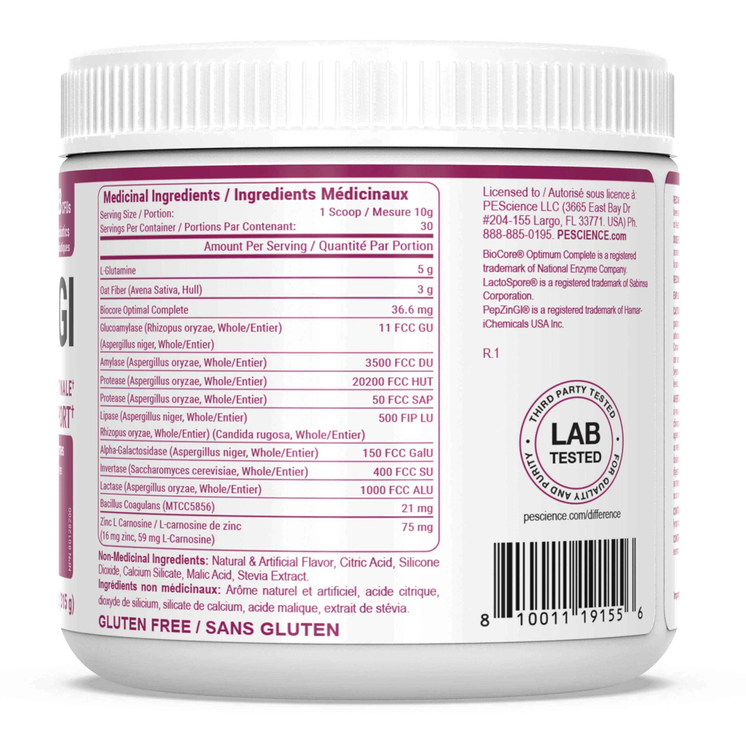 PEScience Multi-Enzyme Complex 300g with a glass of water