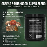 PEScience Super Greens & Mushroom Blend 240g in a glass of water