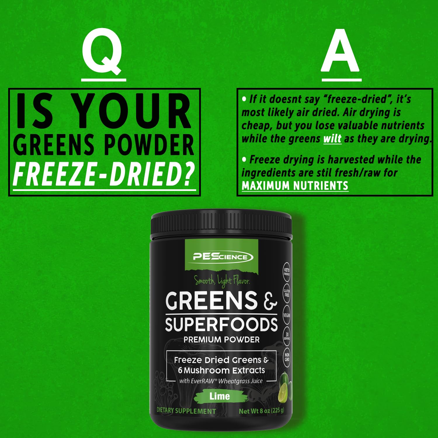 PEScience Super Greens & Mushroom Blend 240g ingredients list