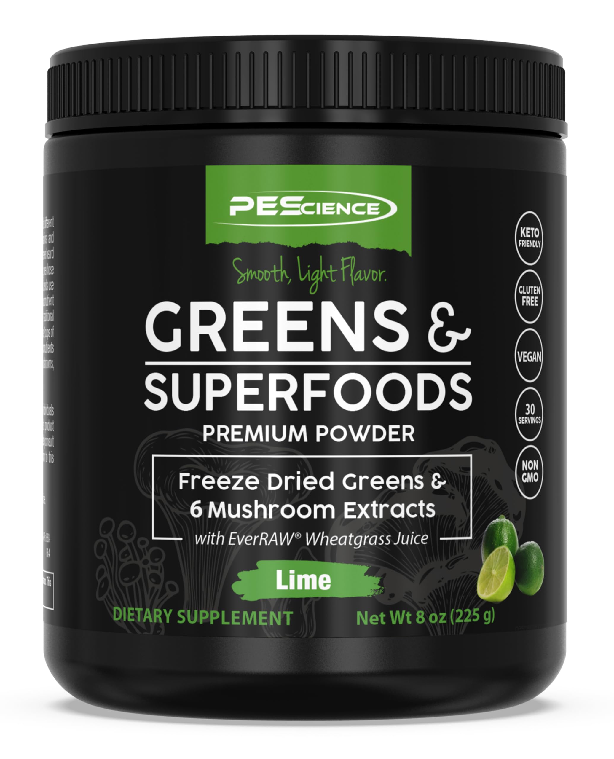 PEScience Super Greens & Mushroom Blend 240g packaging front view