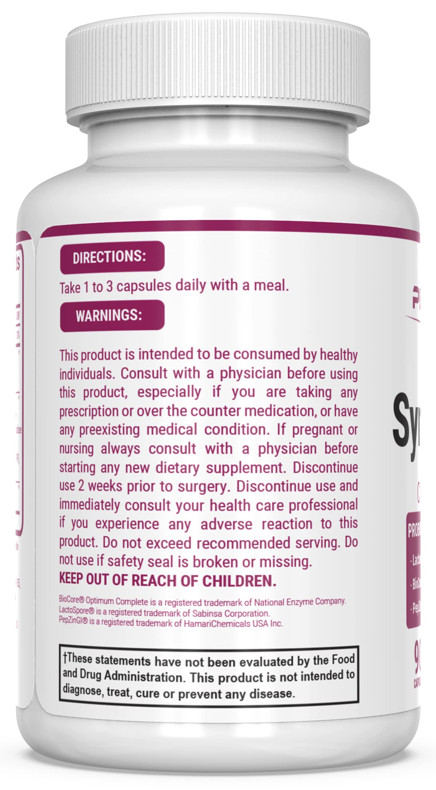 PEScience Symbiont-GI Probiotic Supplement 77g with a glass of water