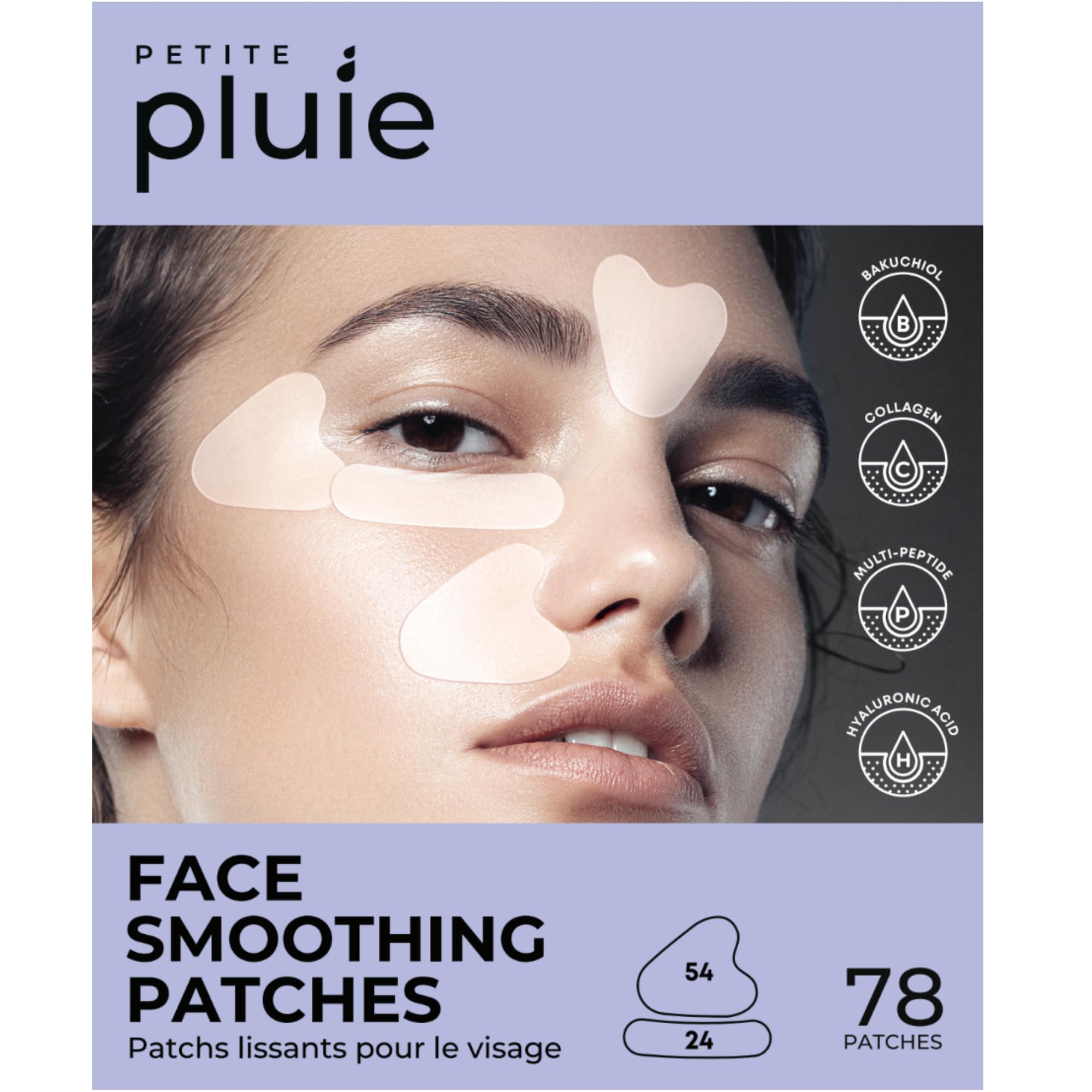 PETITE PLUIE Collagen Face Wrinkle Patches front view with packaging