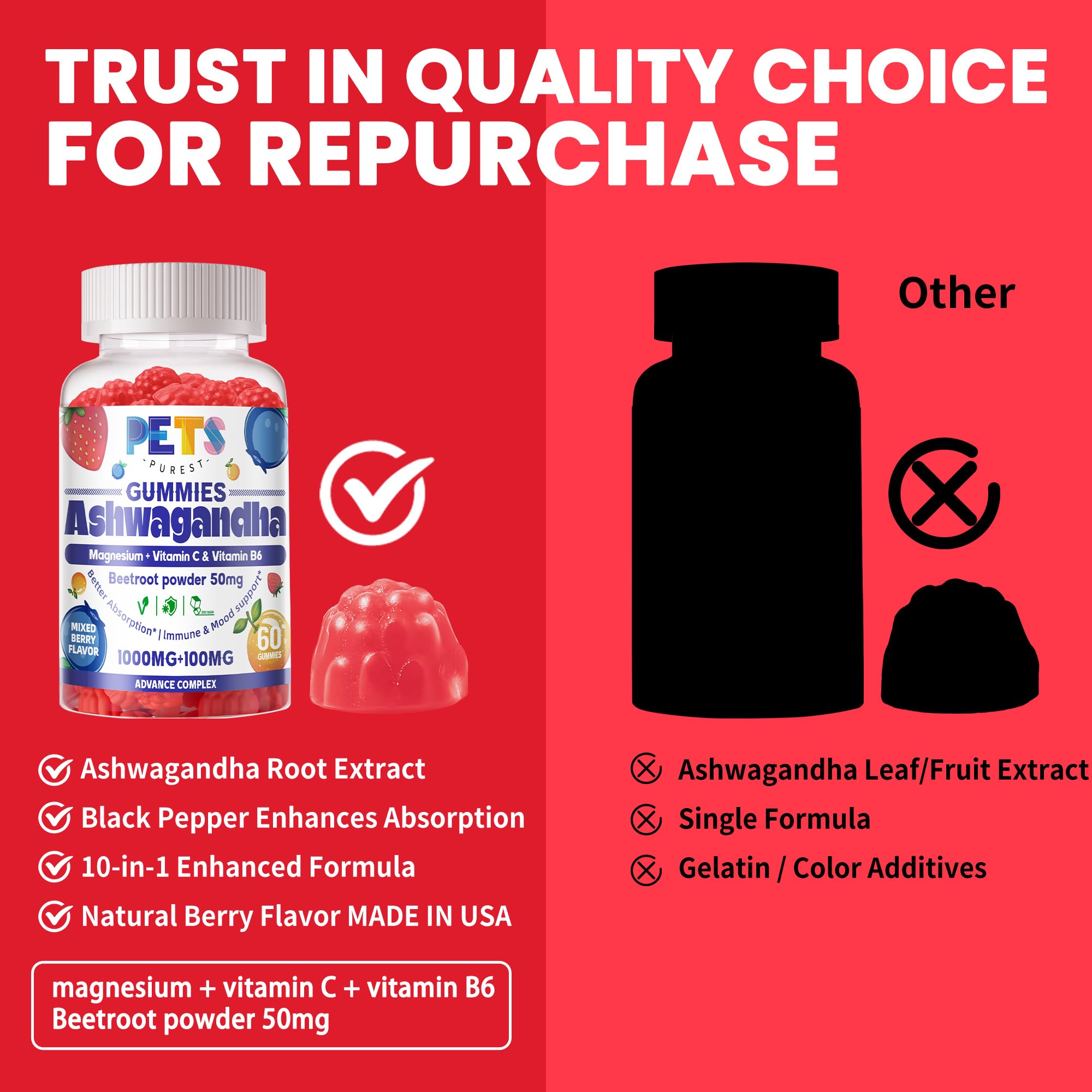 Pets Purest Ashwagandha Gummies with Vitamin D label