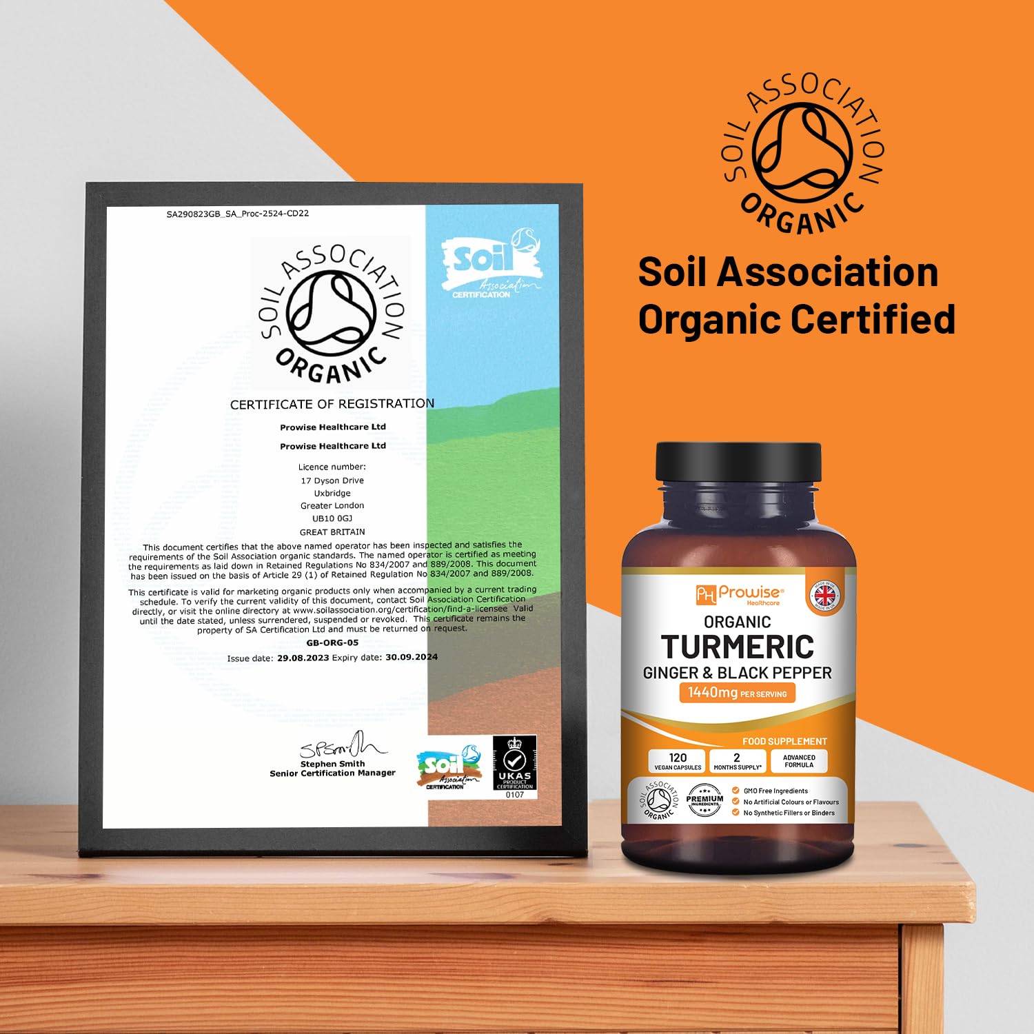 PH PROWISE Healthcare Turmeric Capsules on a wooden table