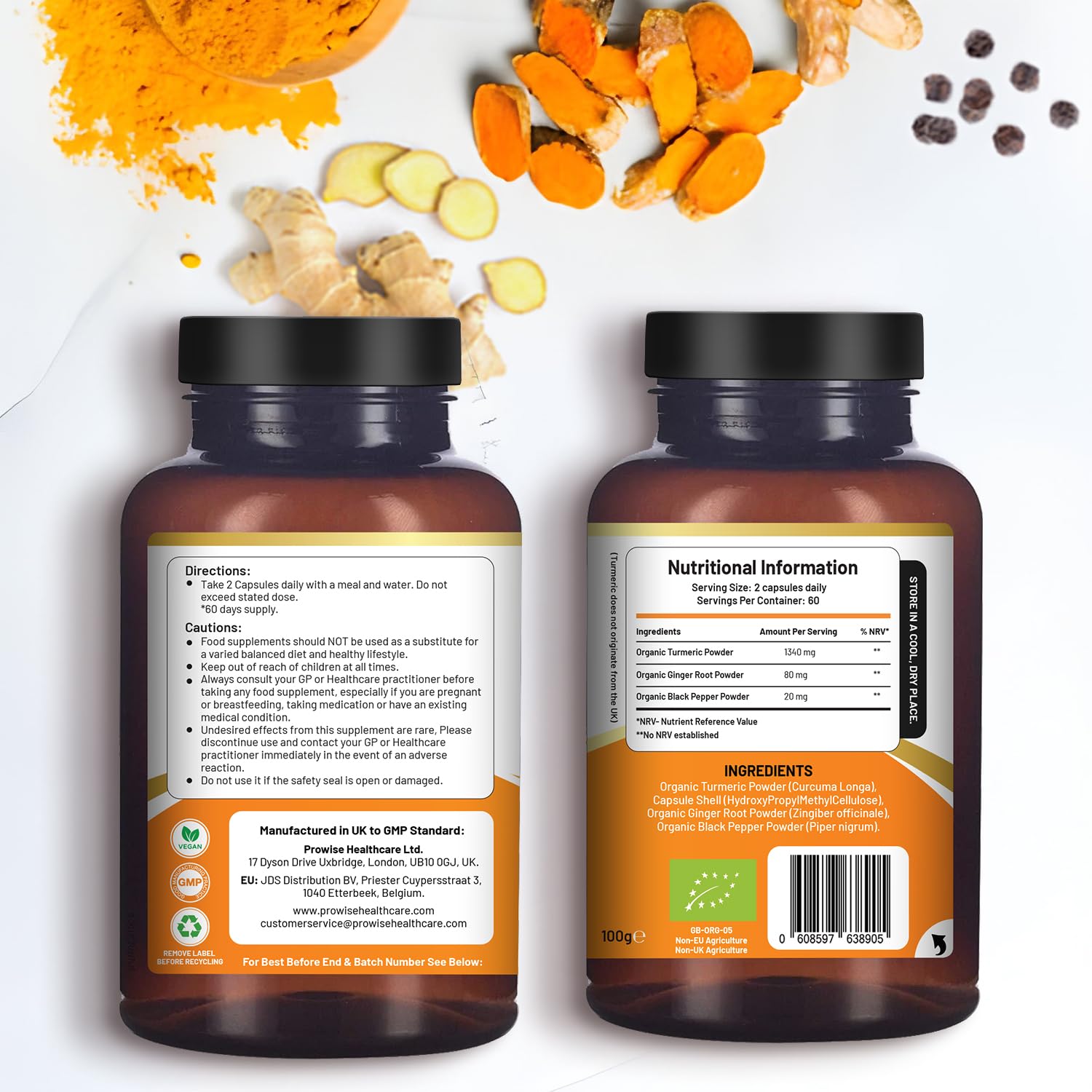 PH PROWISE Healthcare Turmeric Capsules side view showing ingredients