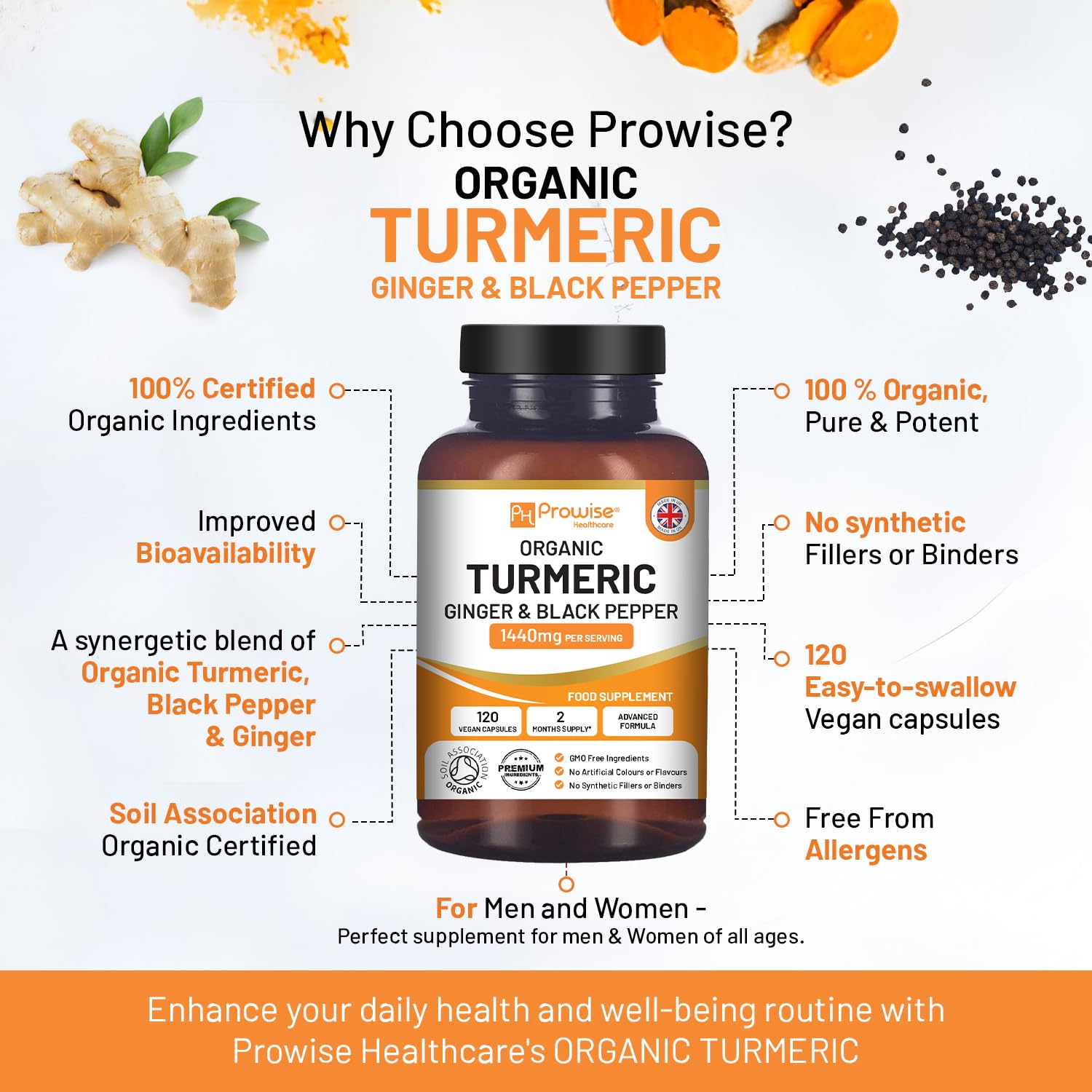 PH PROWISE Healthcare Turmeric Capsules with ginger and turmeric roots