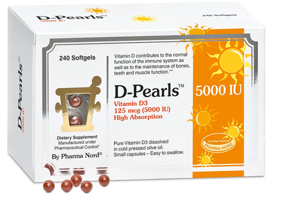 Pharma Nord D-Pearls Vitamin D 5000 IU softgels front view